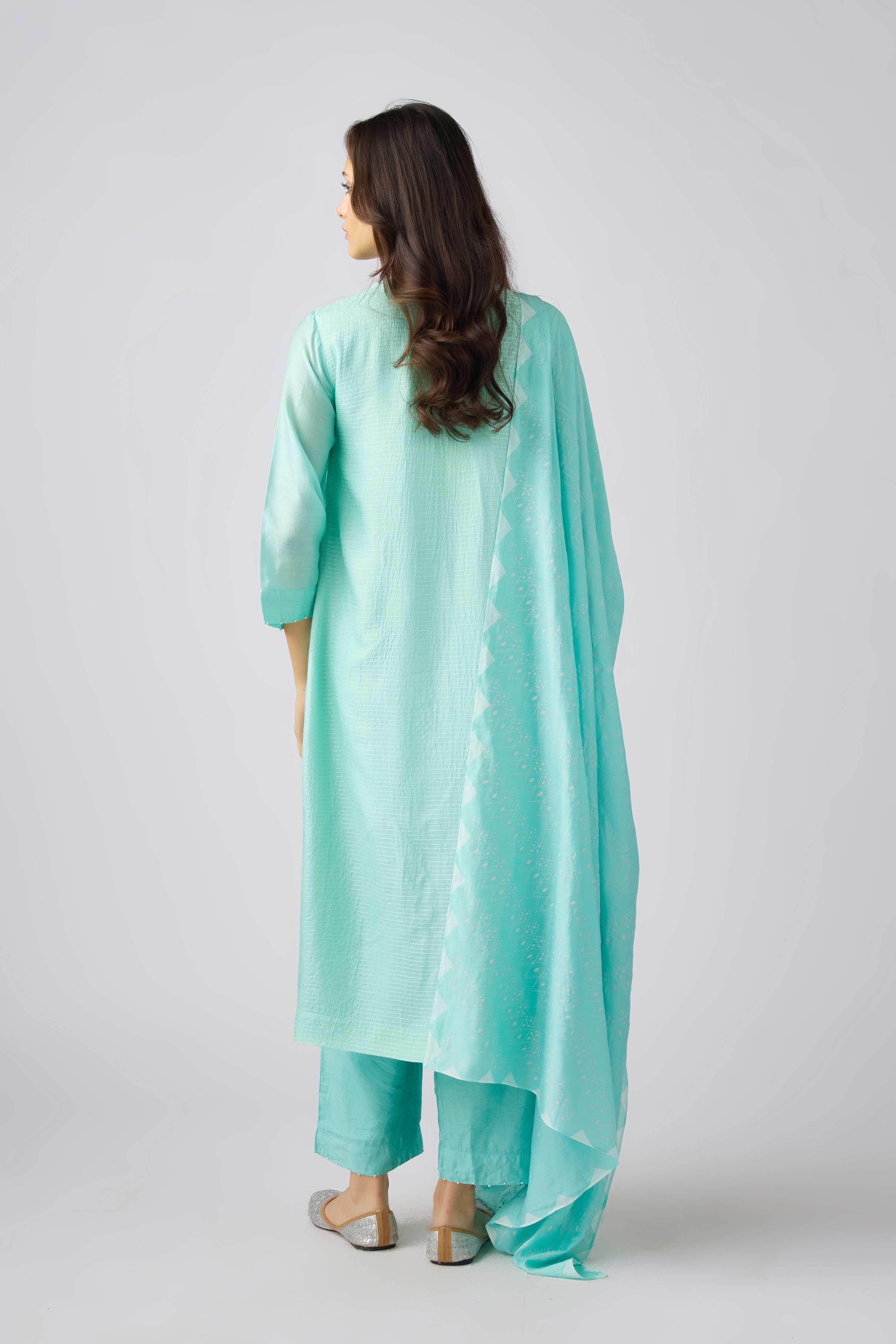 Aqua Muslin Embroidered Suit Set  Mokshaa