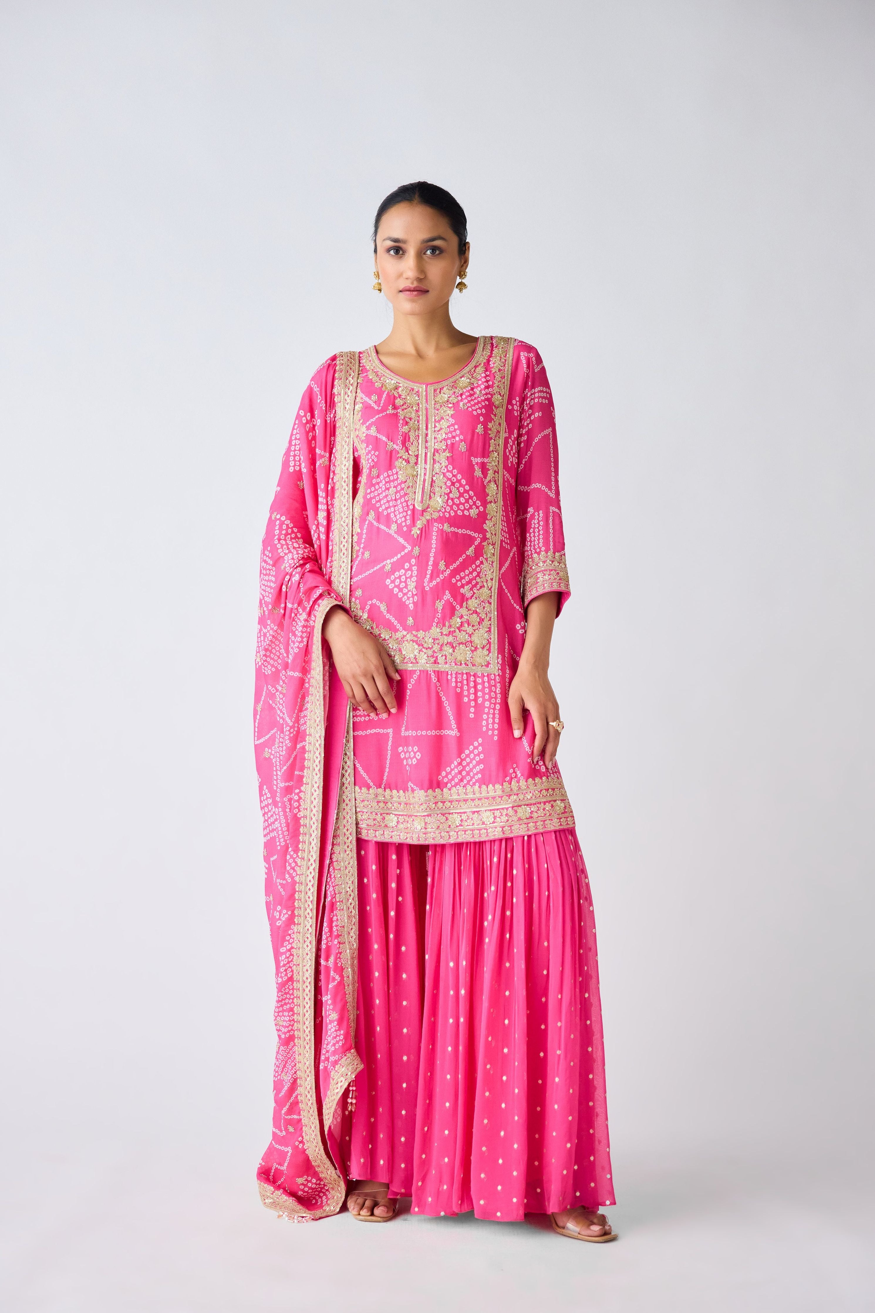 Rani Pink Embroidered Sharara Set - Mokshaa