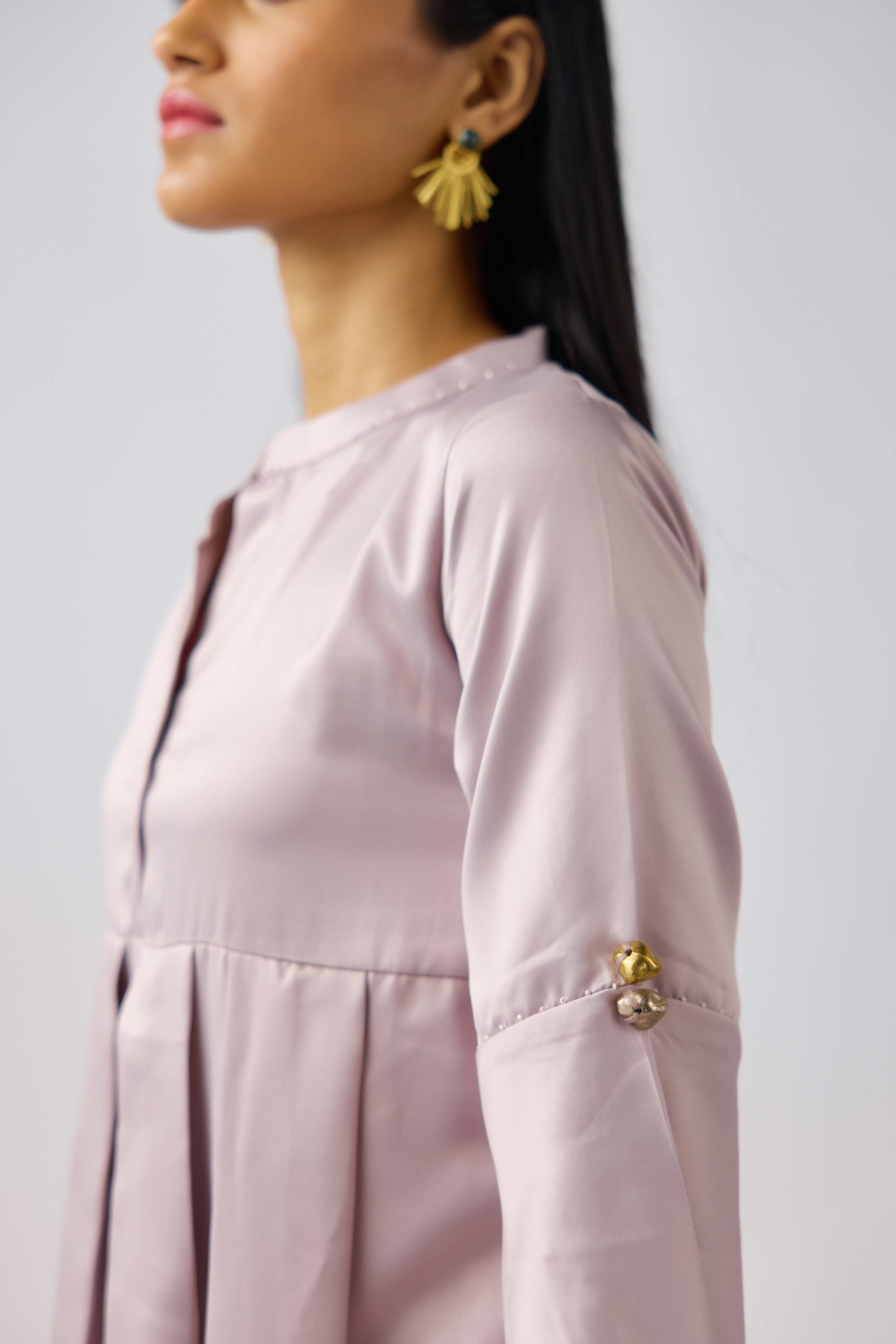 Pink Satin Embellished Tunic Set  Mokshaa