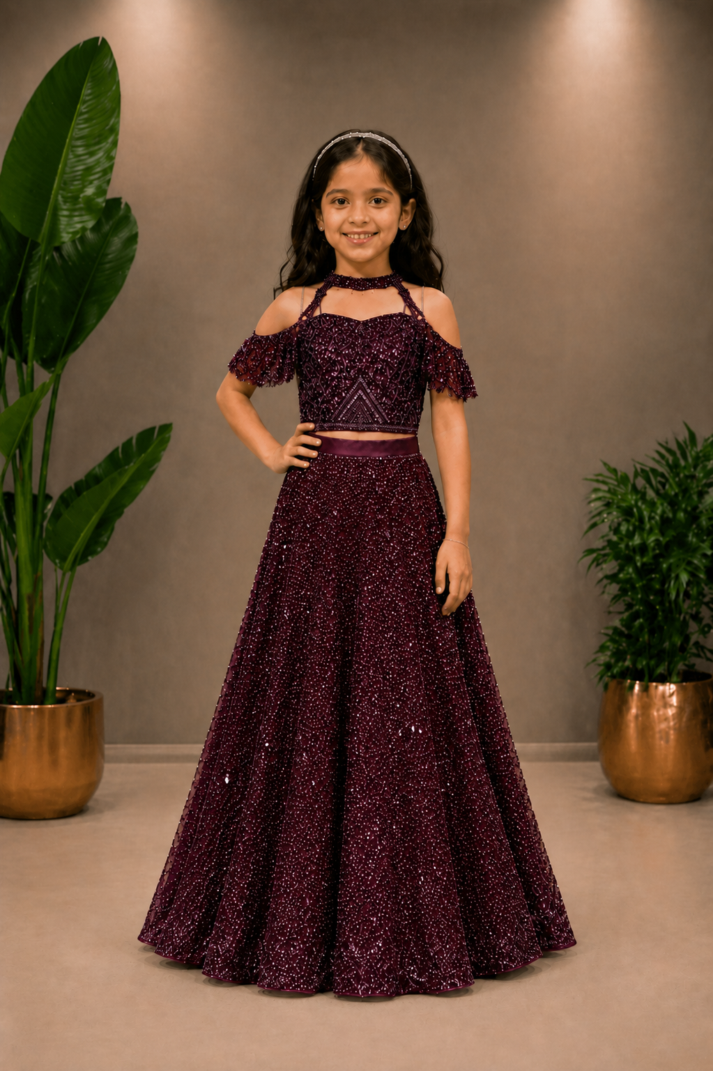 Wine Sequin Embellished Lehenga