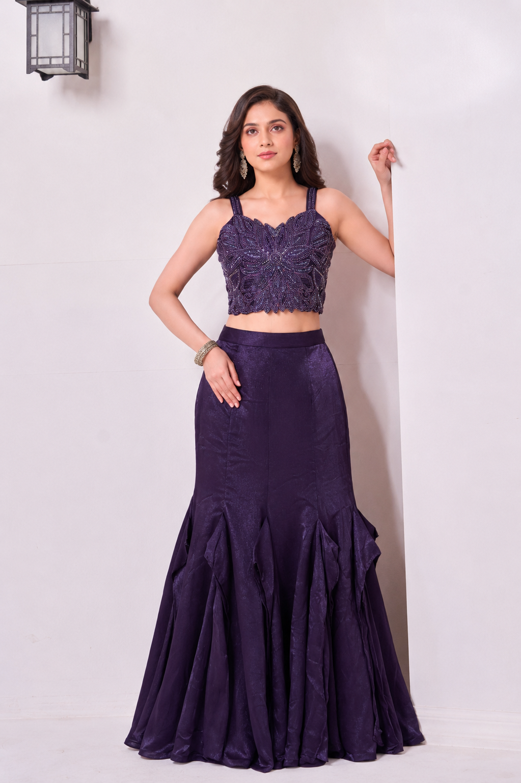 Royal Purple Embellished Lehenga Set for Girls