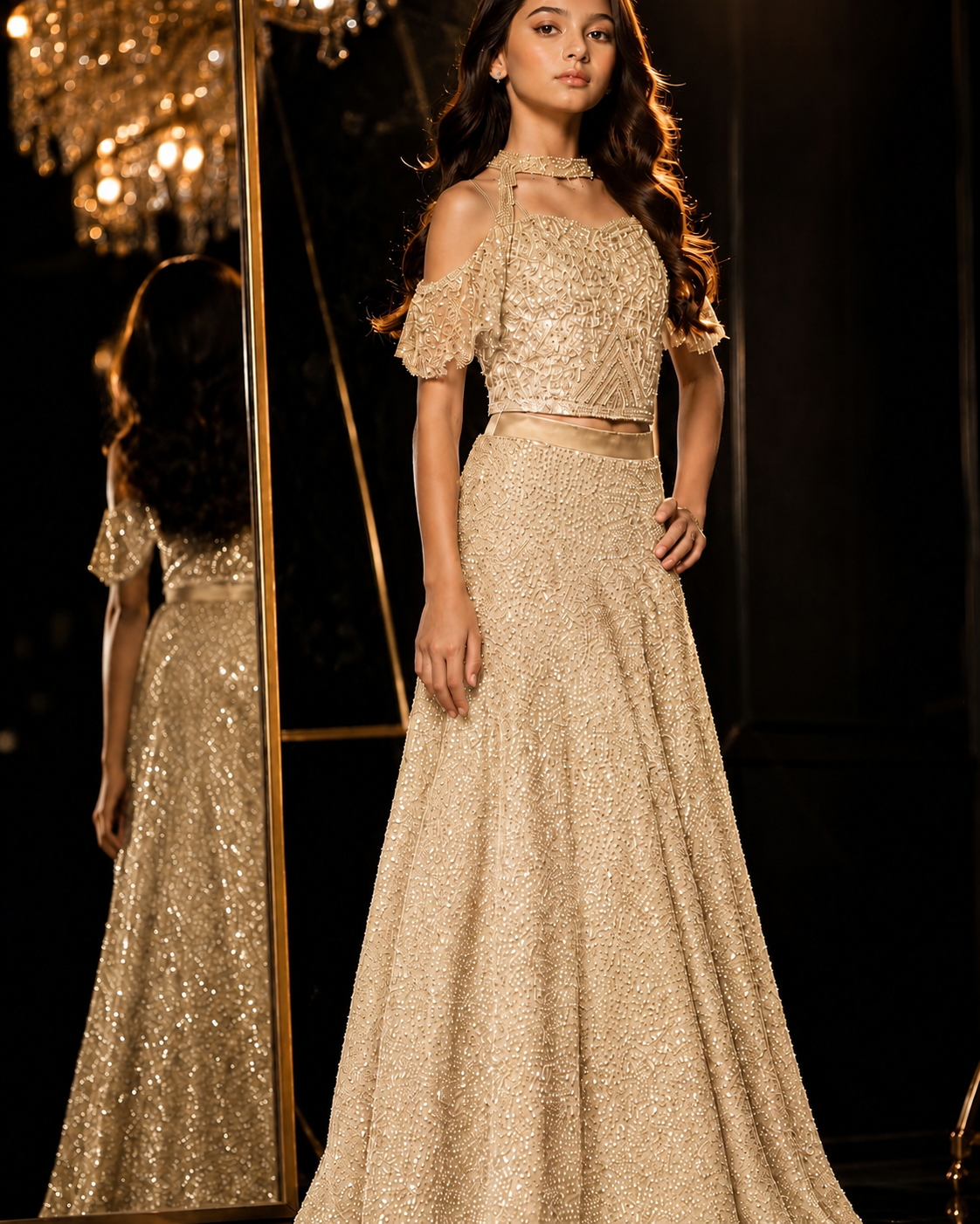 Gold Sequin Embellished Lehenga