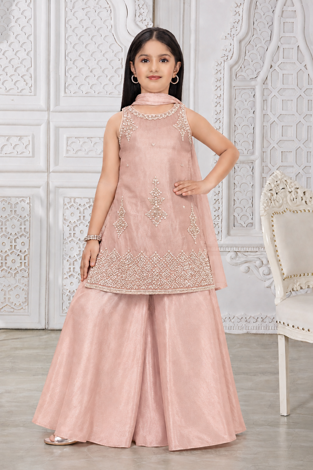 Blush Pink Embroidered Palazzo Set