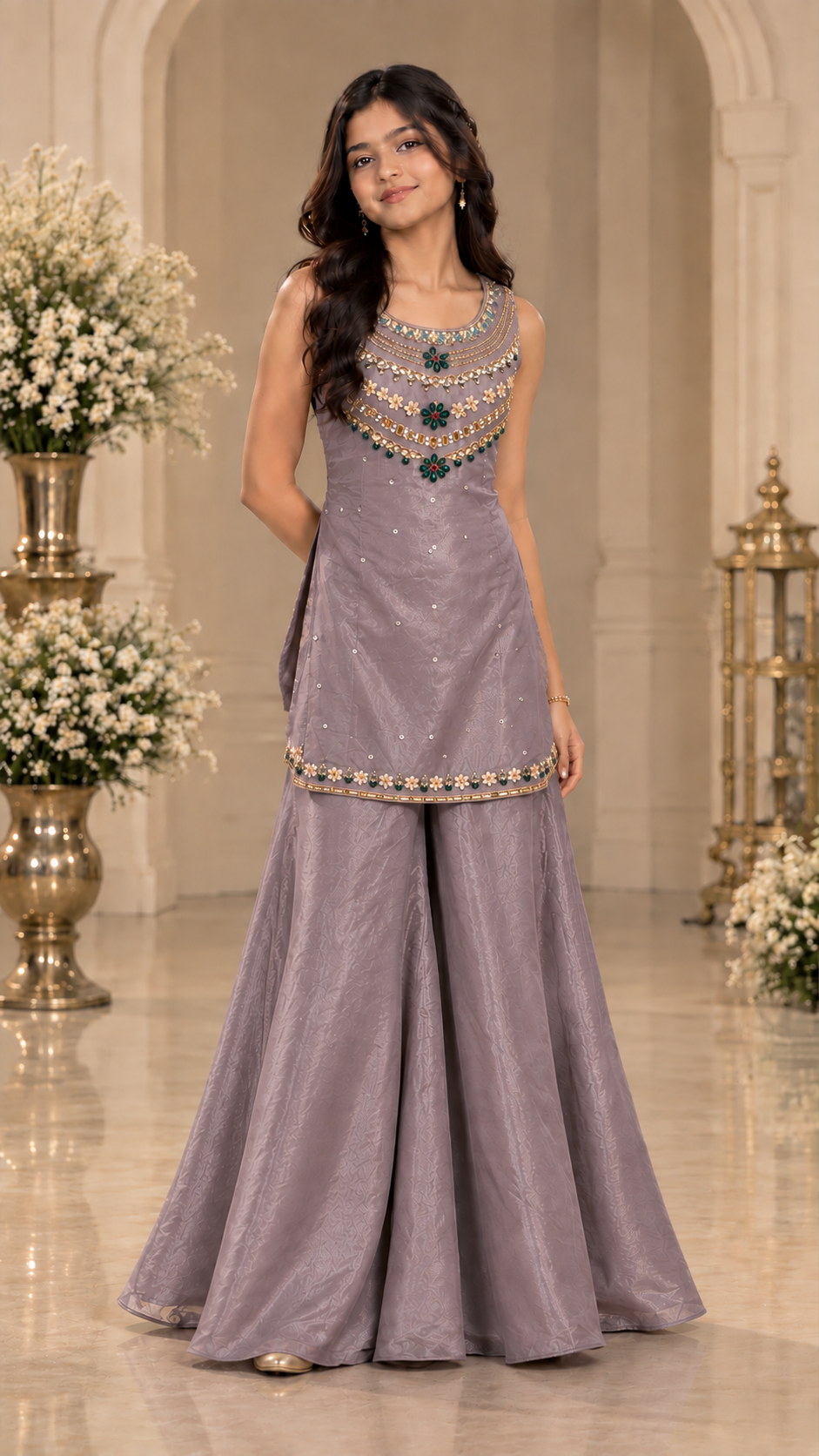 Lavender Embellished Palazzo Set