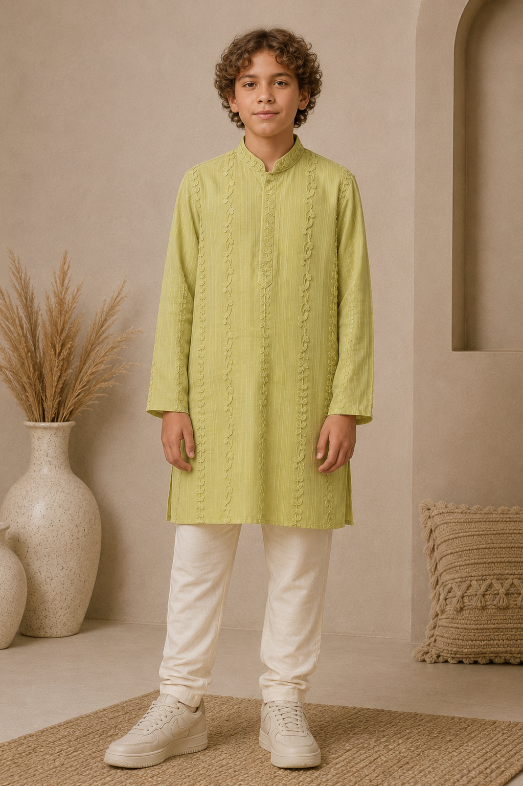 Lime Green Embroidered Kurta Pyjama Set