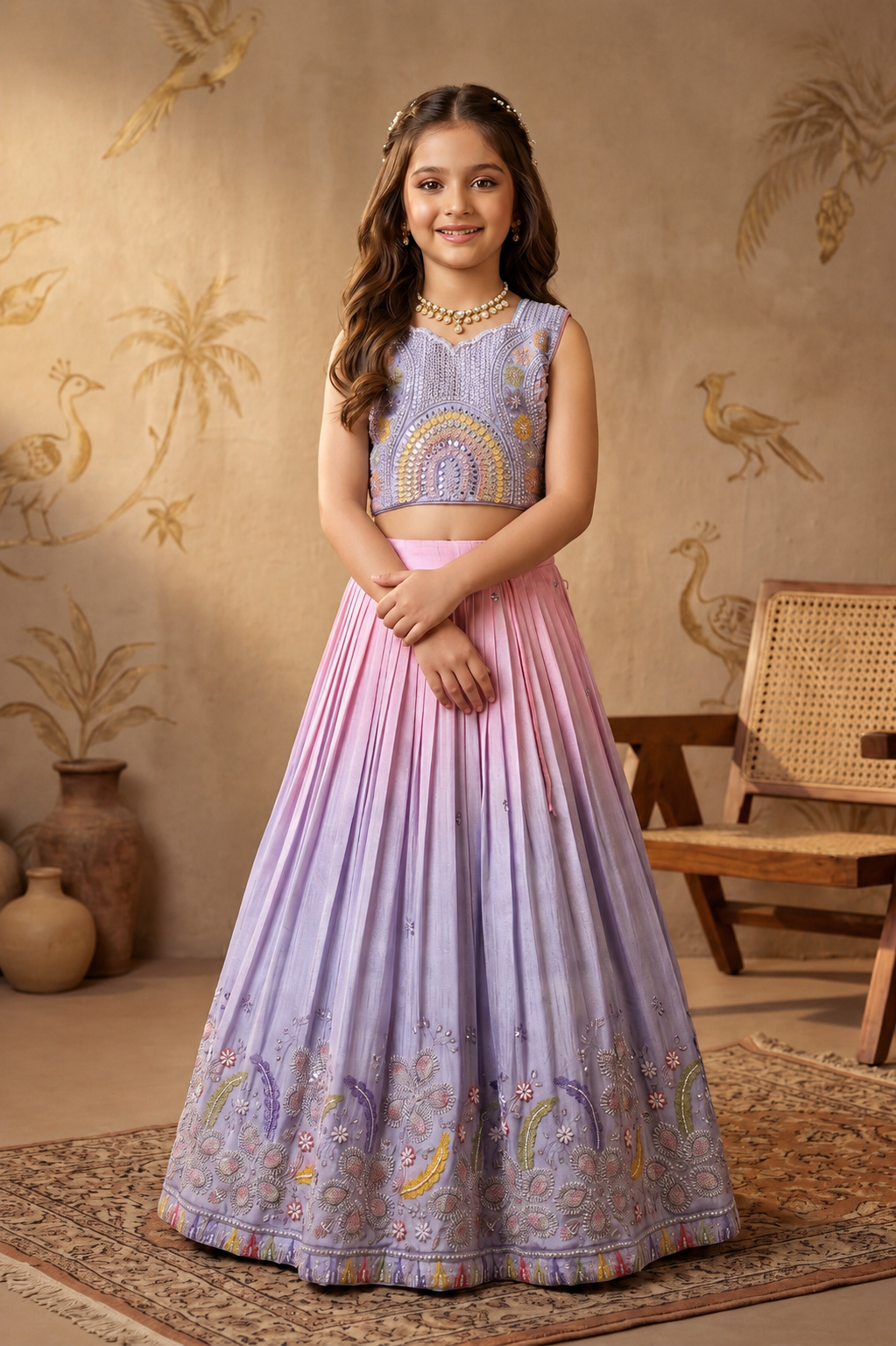 Pink Lavender Ombre Silk Lehenga