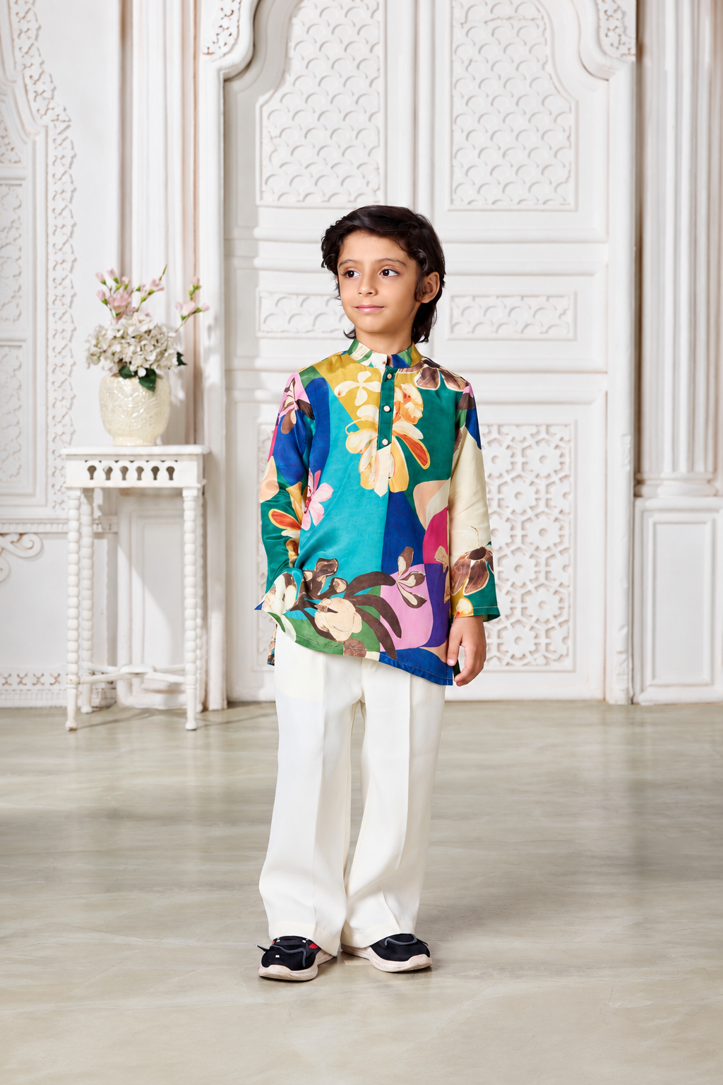Multicolor Floral Print Kurta Pyjama Set