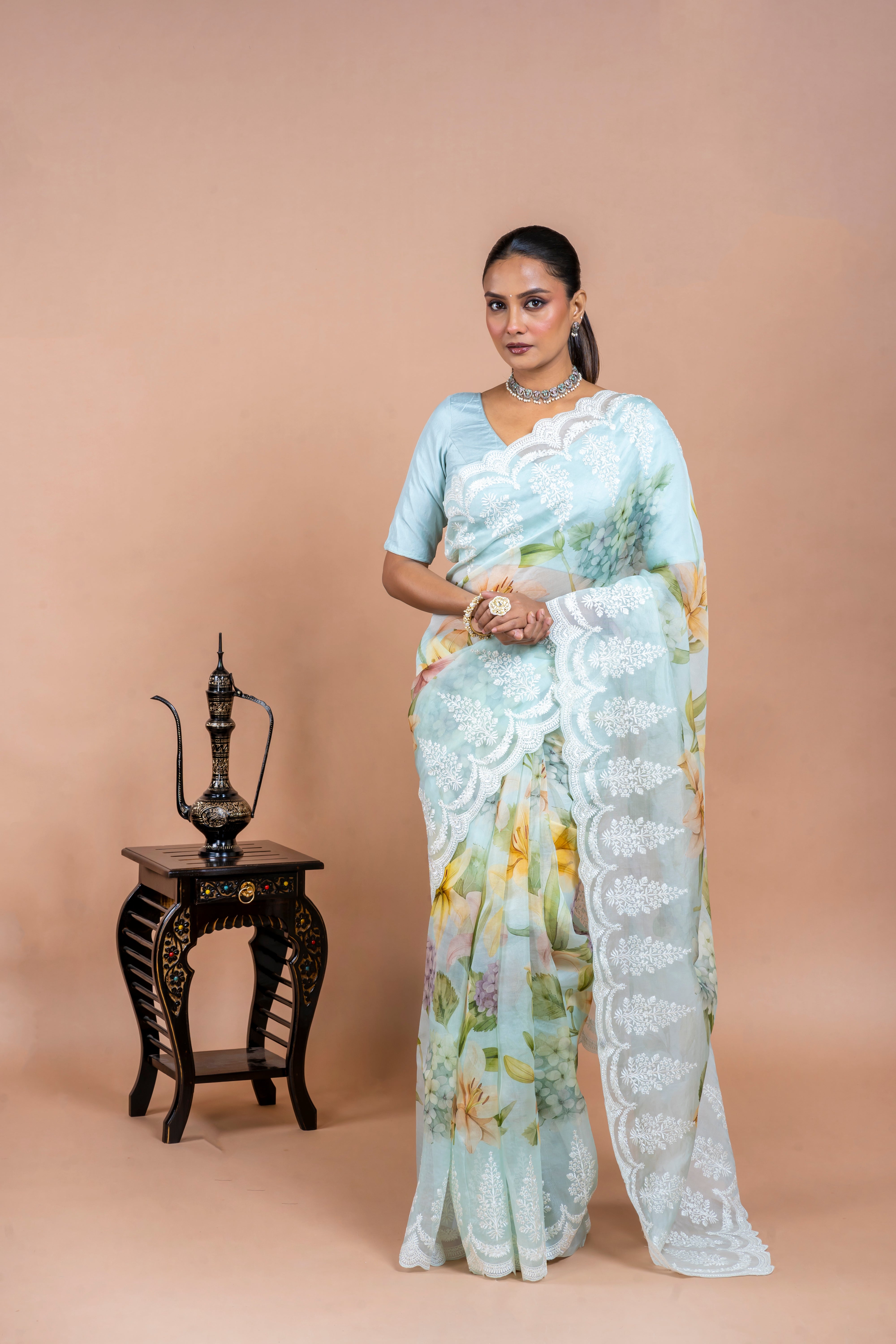 Light Blue Organza Saree  Mokshaa