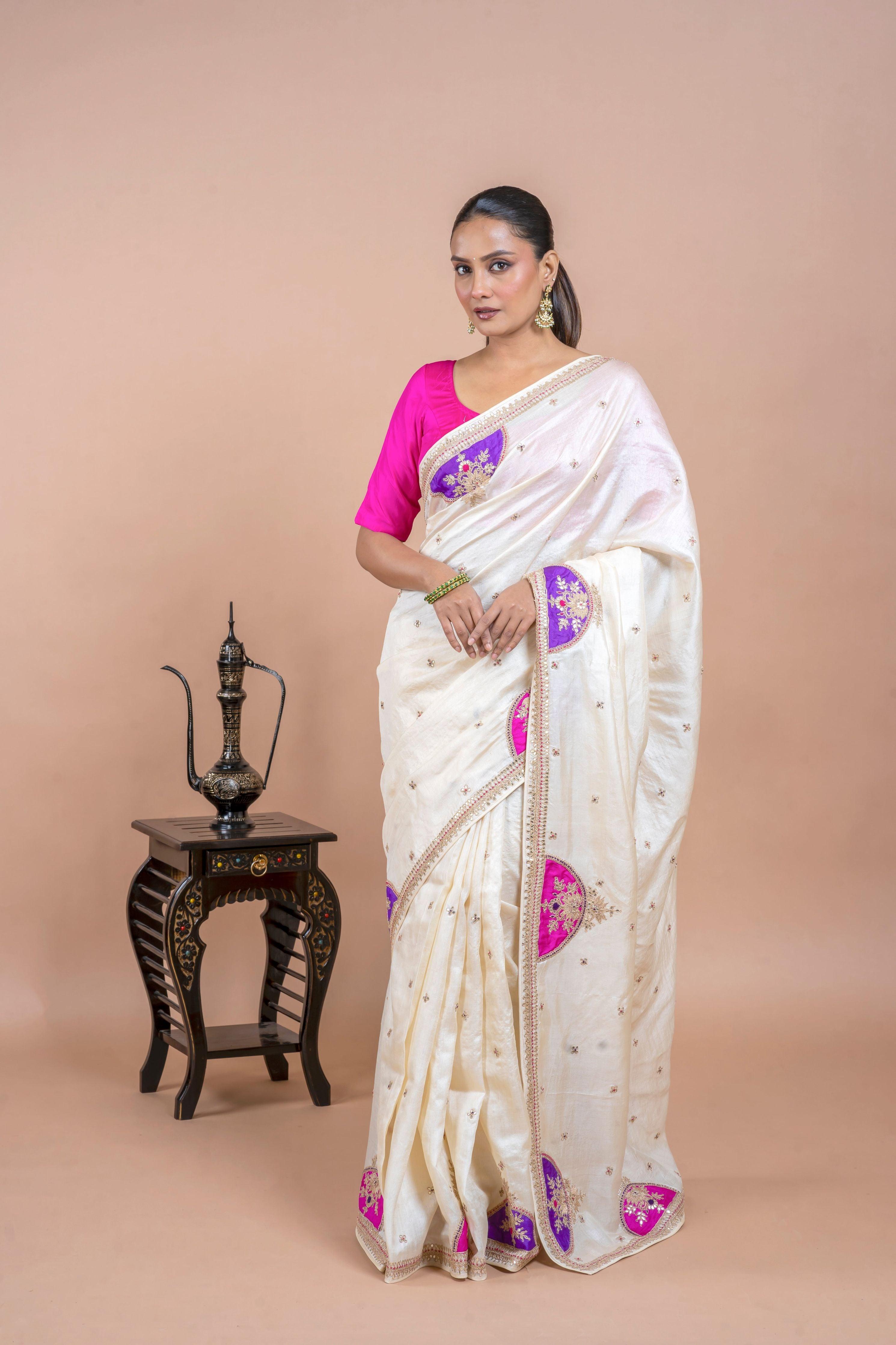Blue Tussar Silk Saree with Digital Print and Embroidery Border  Mokshaa