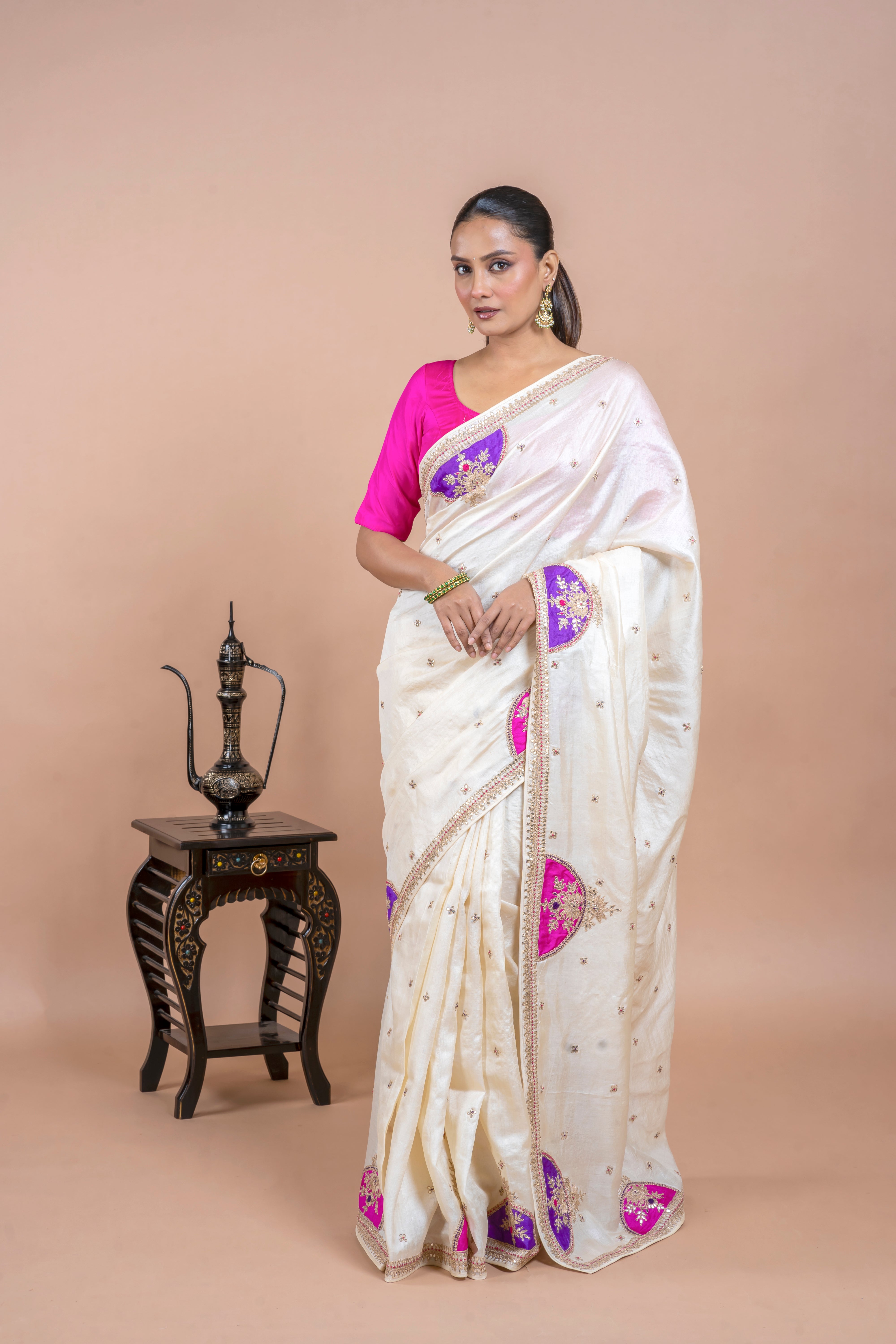 Blue Tussar Silk Saree with Digital Print and Embroidery Border  Mokshaa