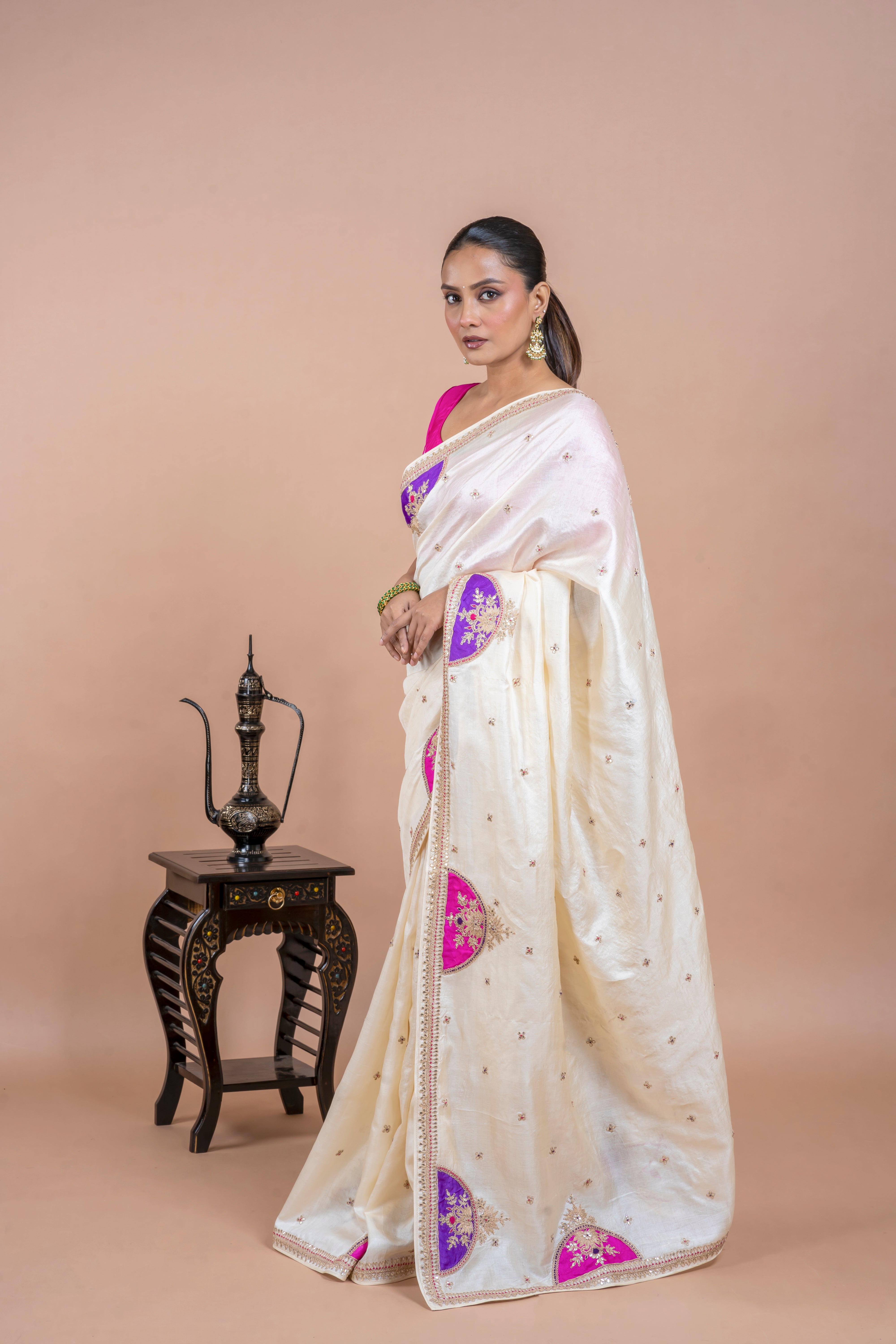 Blue Tussar Silk Saree with Digital Print and Embroidery Border  Mokshaa