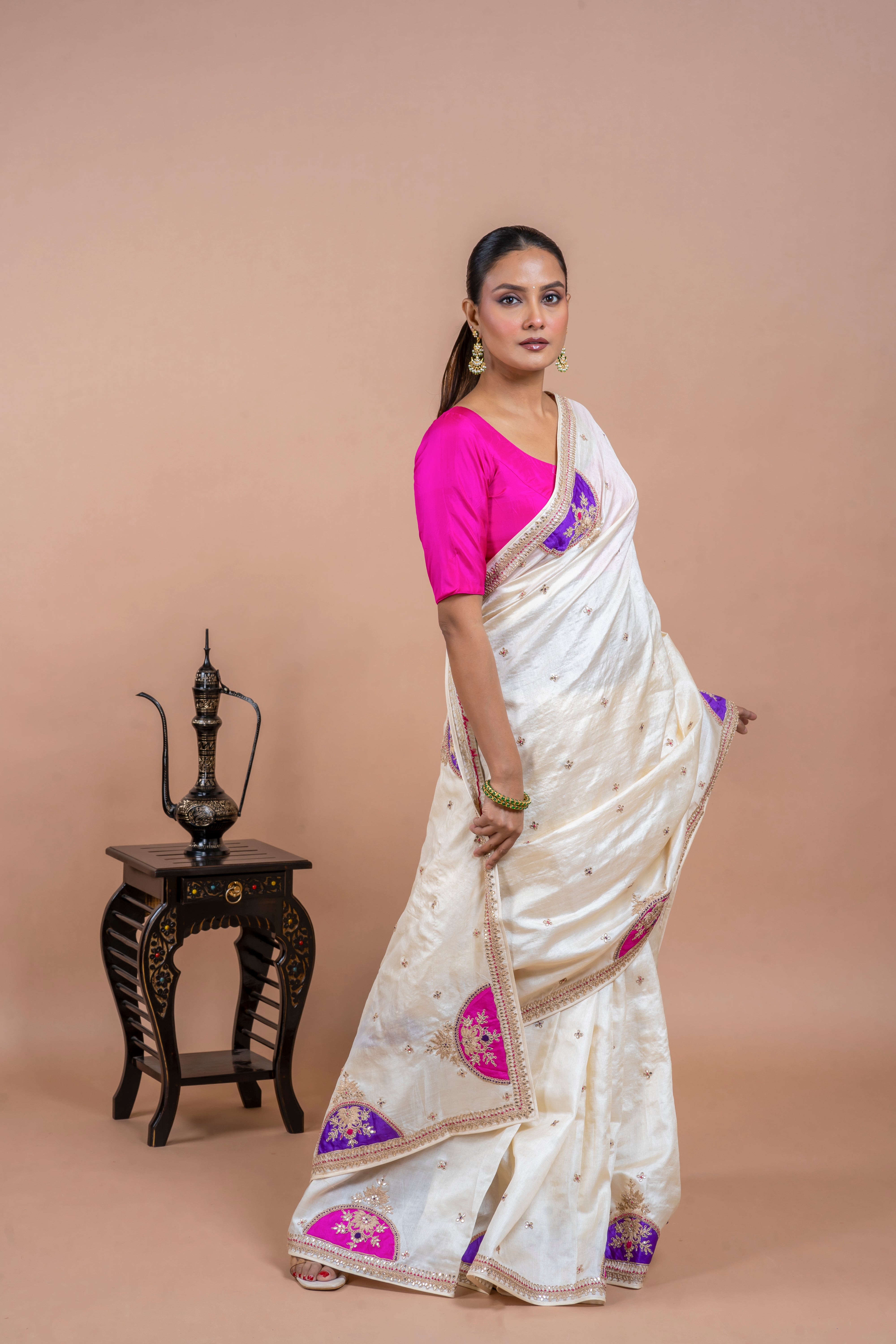 Blue Tussar Silk Saree with Digital Print and Embroidery Border  Mokshaa
