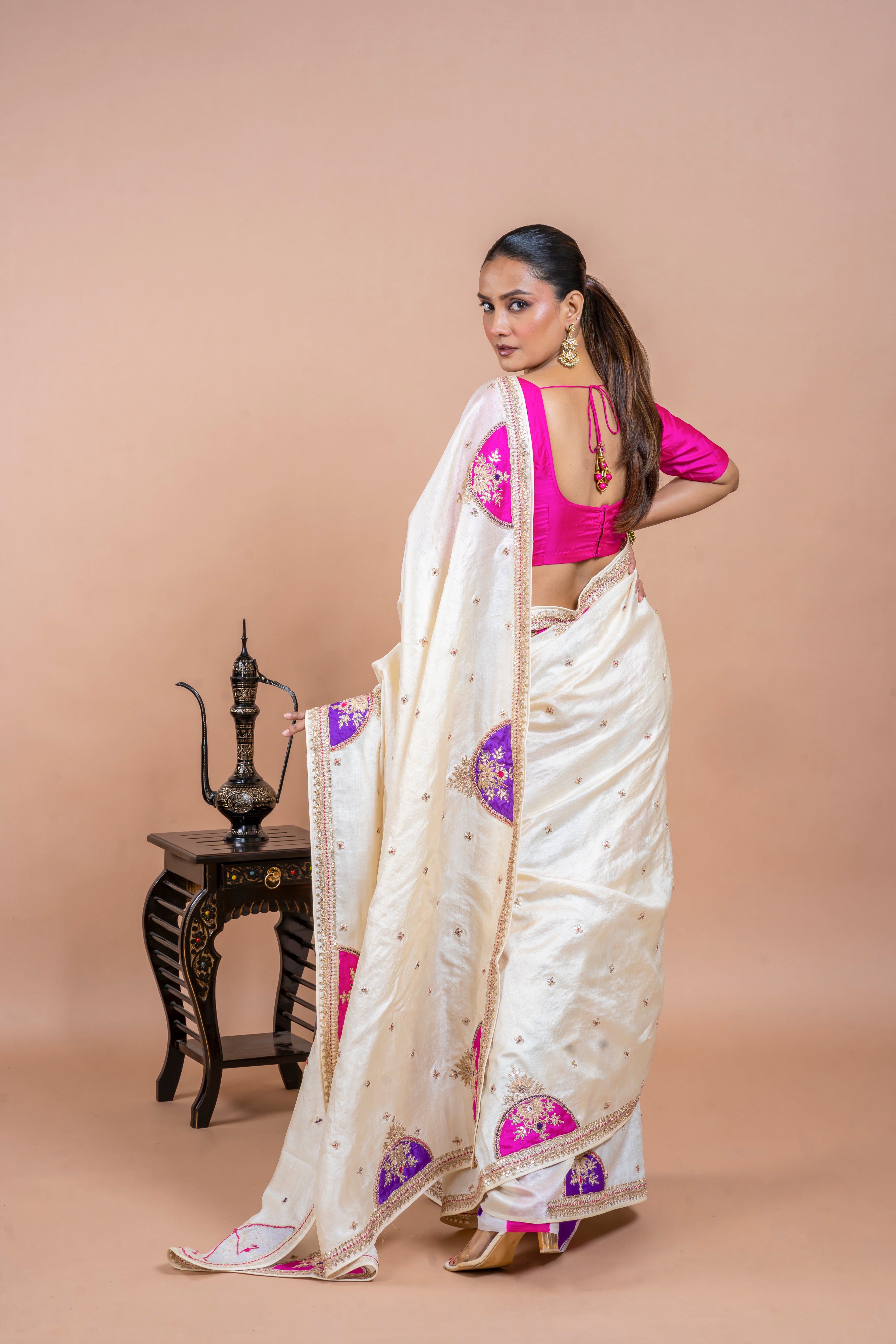 Blue Tussar Silk Saree with Digital Print and Embroidery Border  Mokshaa