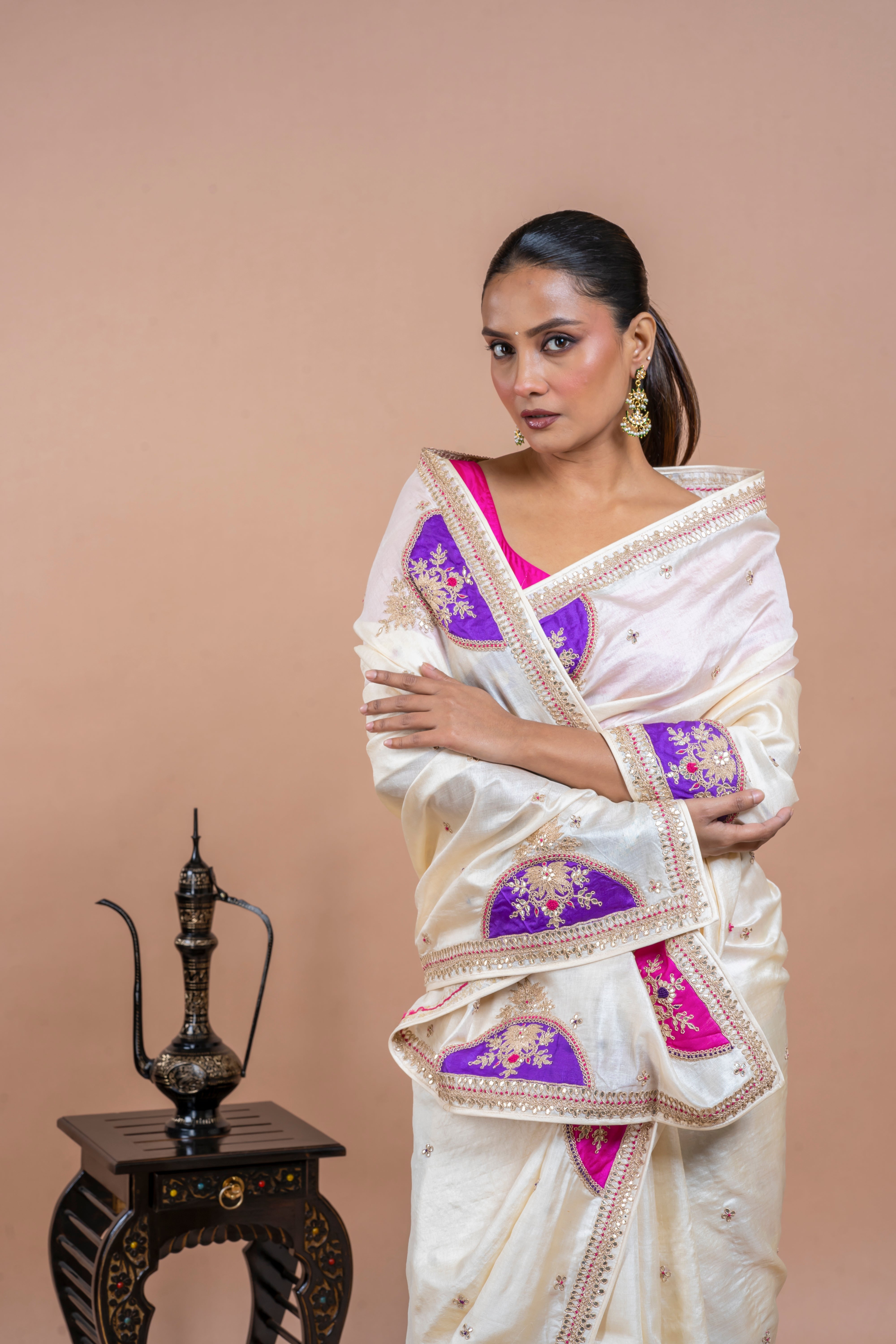 Blue Tussar Silk Saree with Digital Print and Embroidery Border  Mokshaa