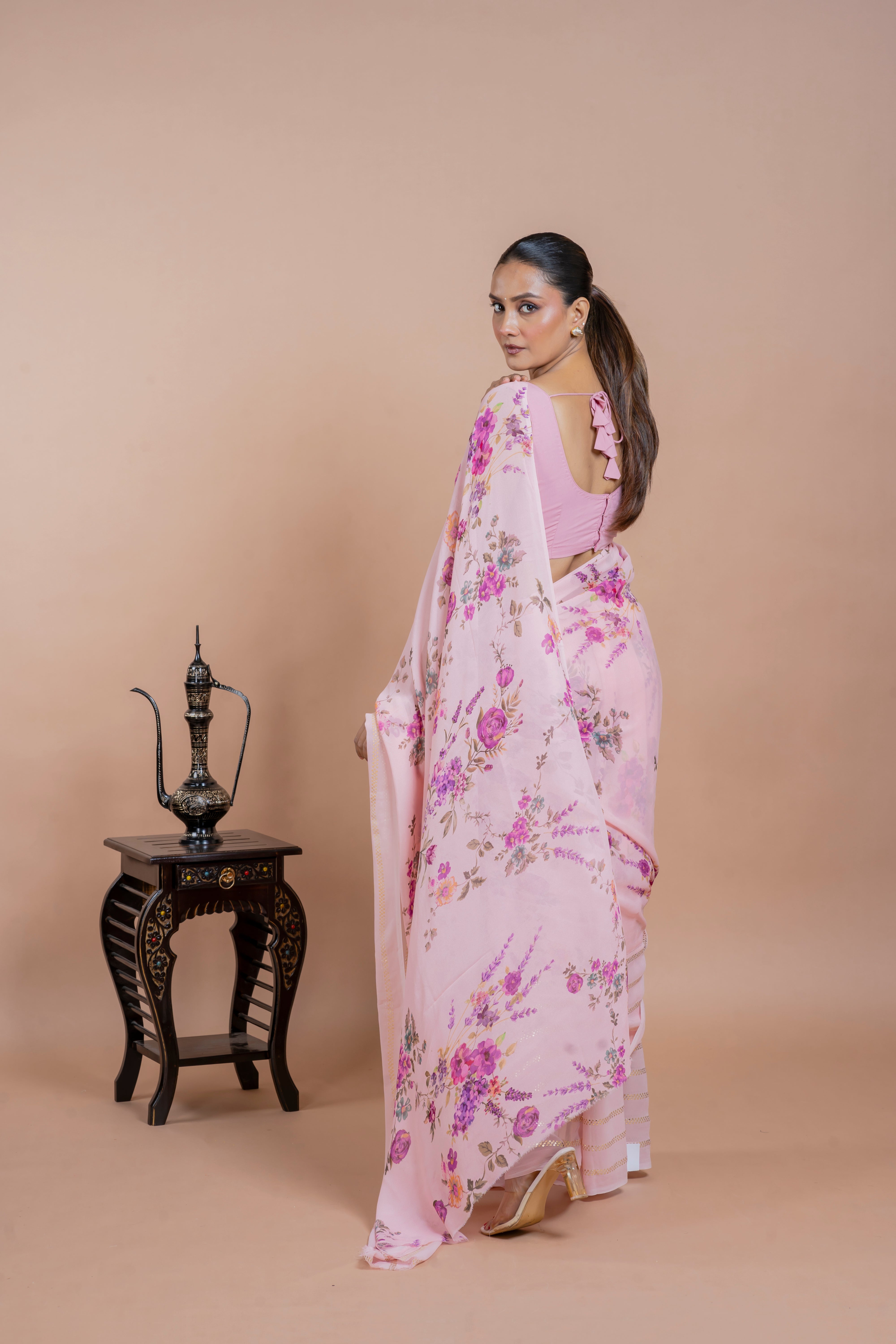 Silver Tissue Saree with Golden Zari Lines and Embroidery Border (Copy)  Mokshaa
