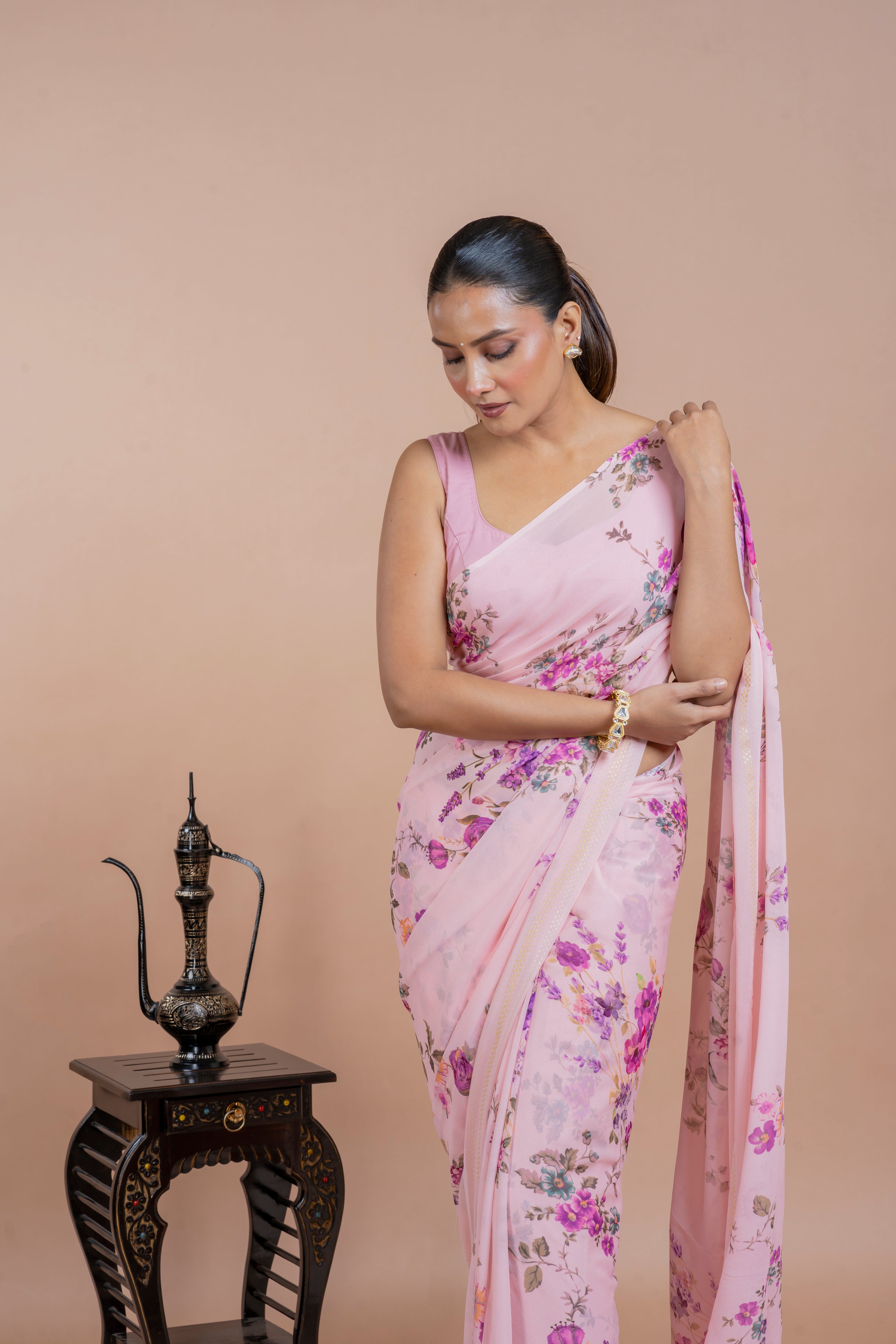 Silver Tissue Saree with Golden Zari Lines and Embroidery Border (Copy)  Mokshaa