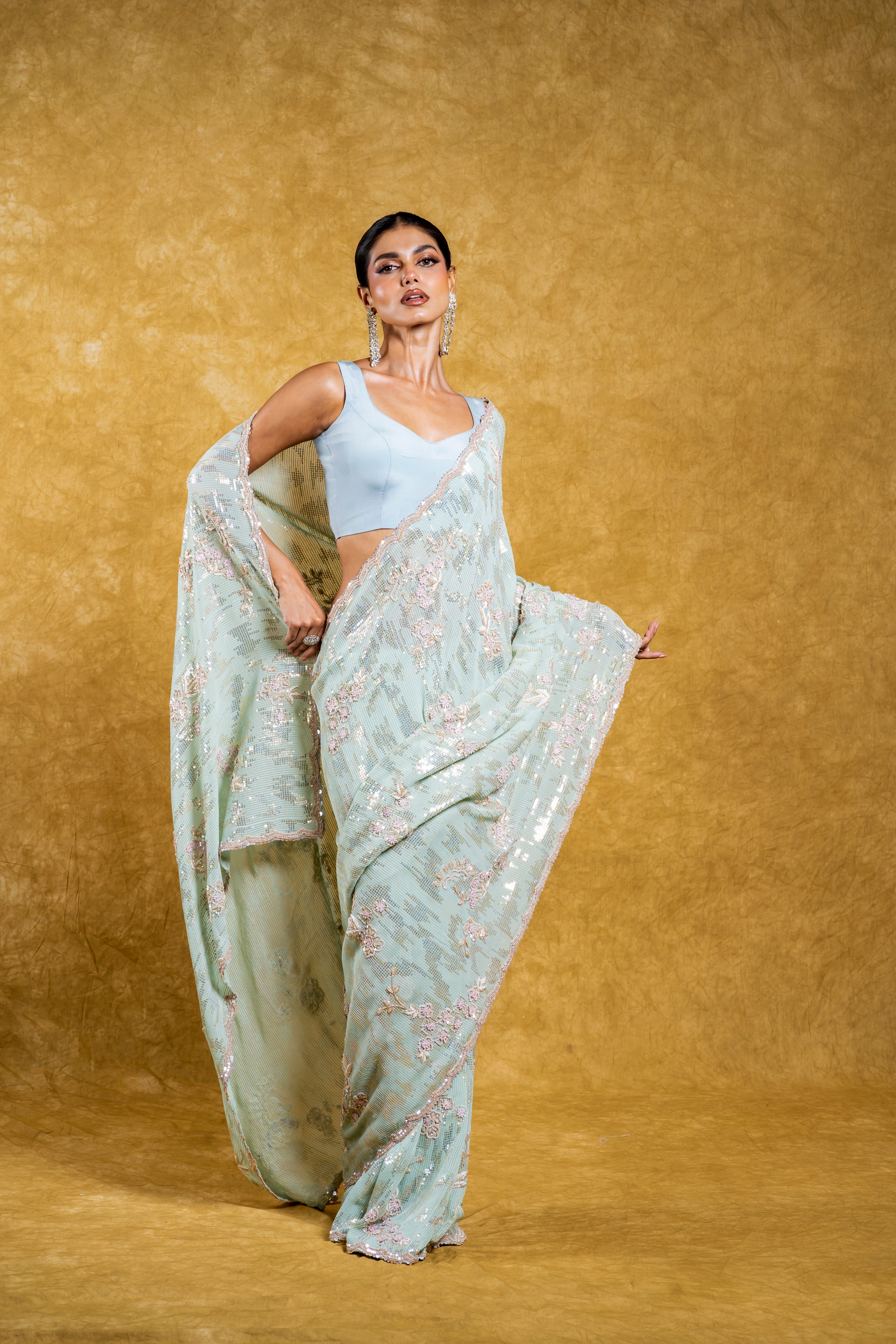 Purple Tissue Organza Saree with Lustrous Finish and Contrast Border (Copy)  Mokshaa