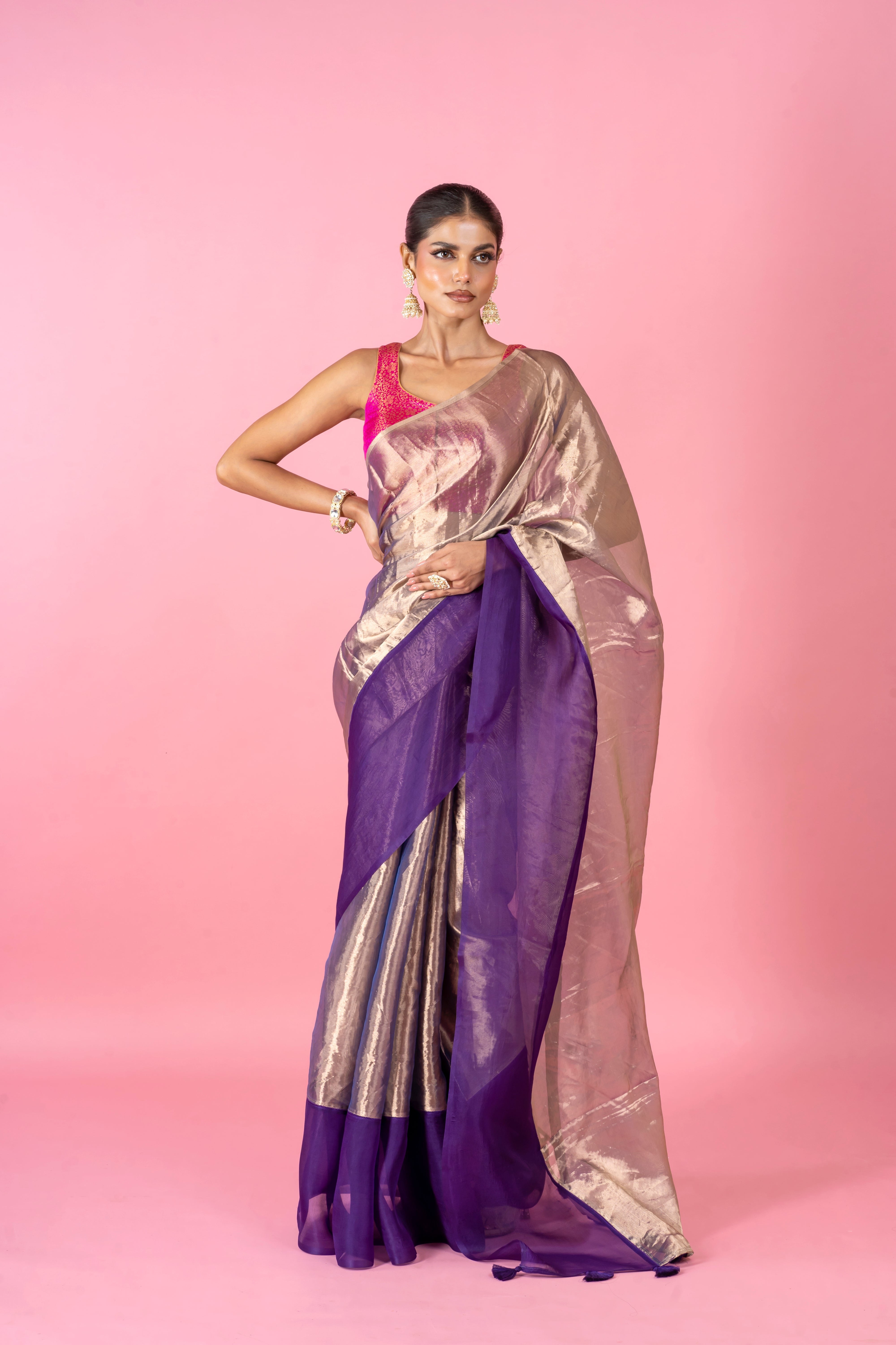 Red Tissue Organza Saree with Lustrous Ombre and Red Border (Copy)  Mokshaa