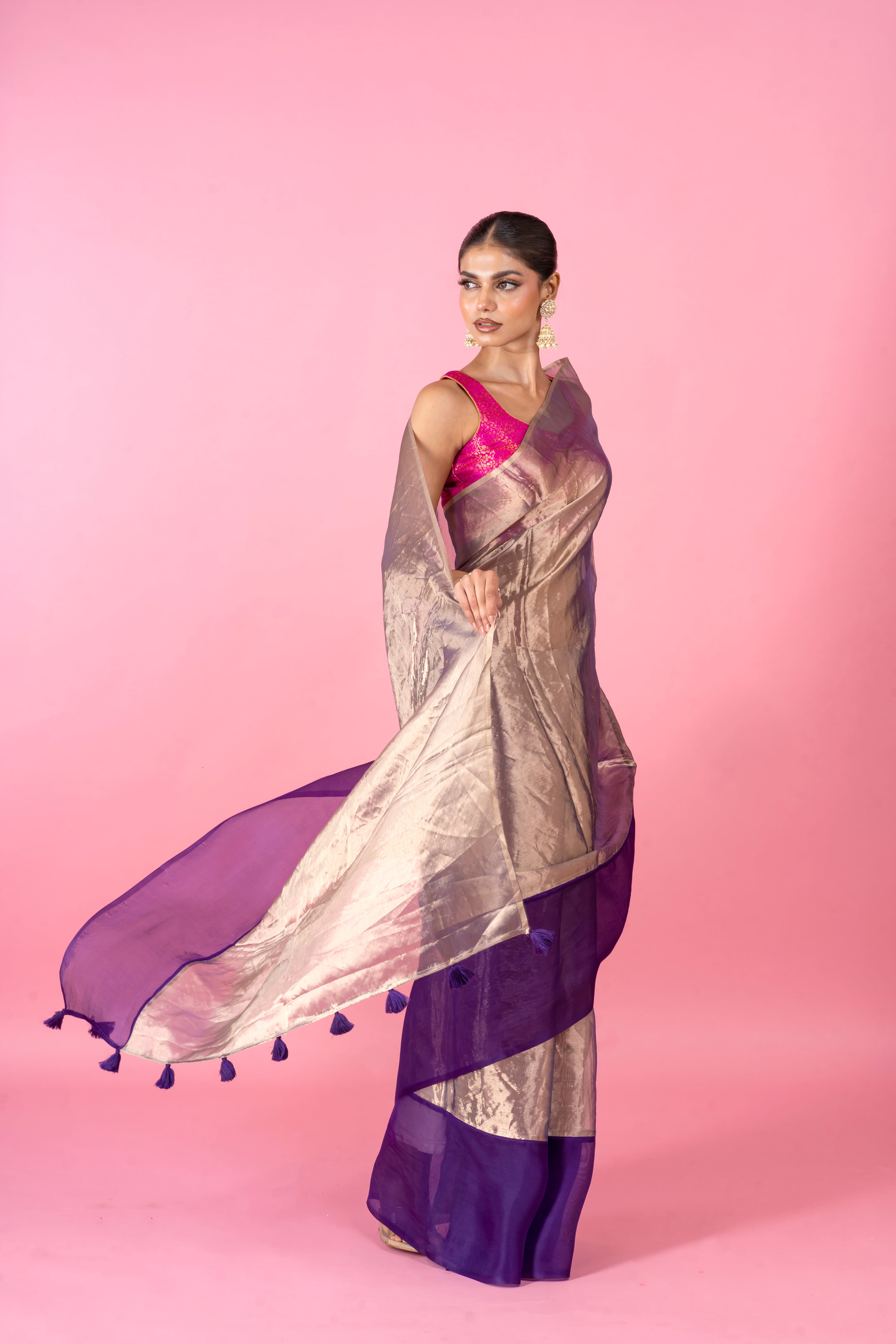 Red Tissue Organza Saree with Lustrous Ombre and Red Border (Copy)  Mokshaa