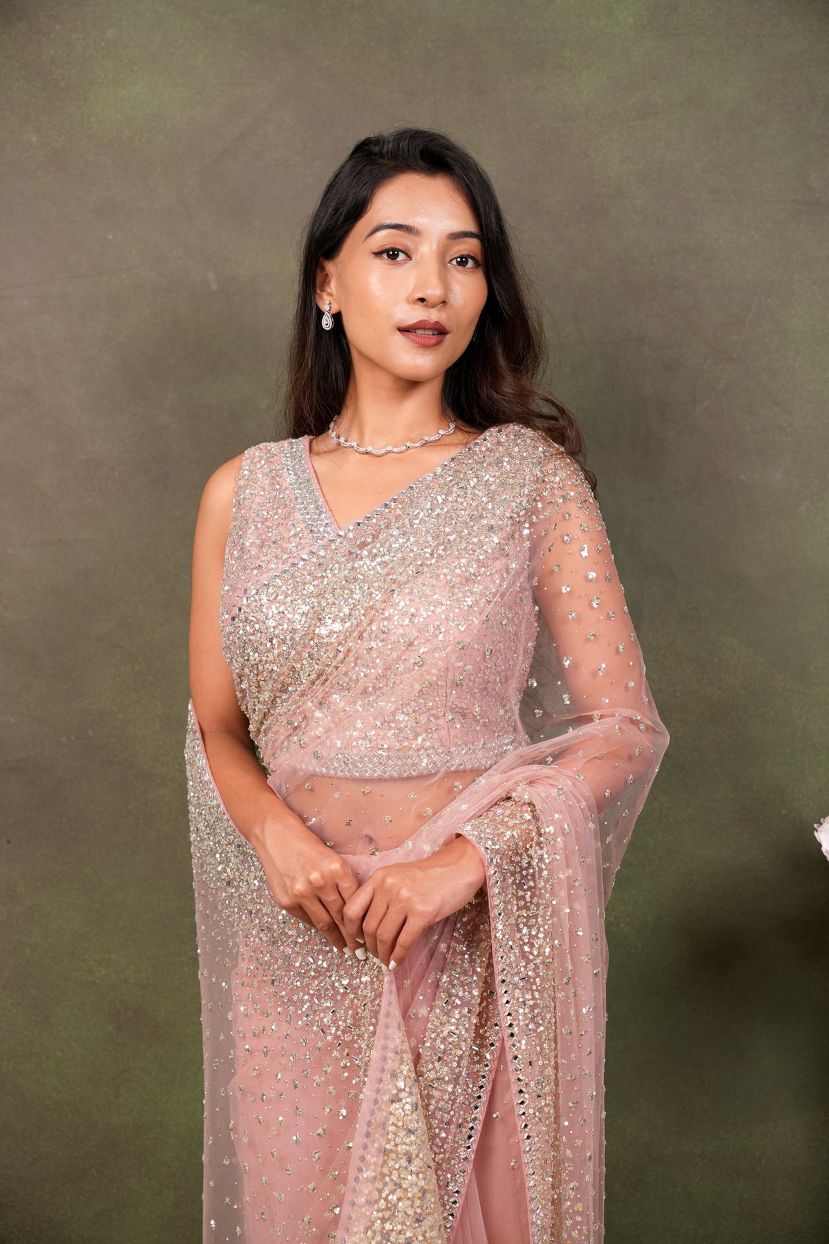 Onion Pink Net Saree