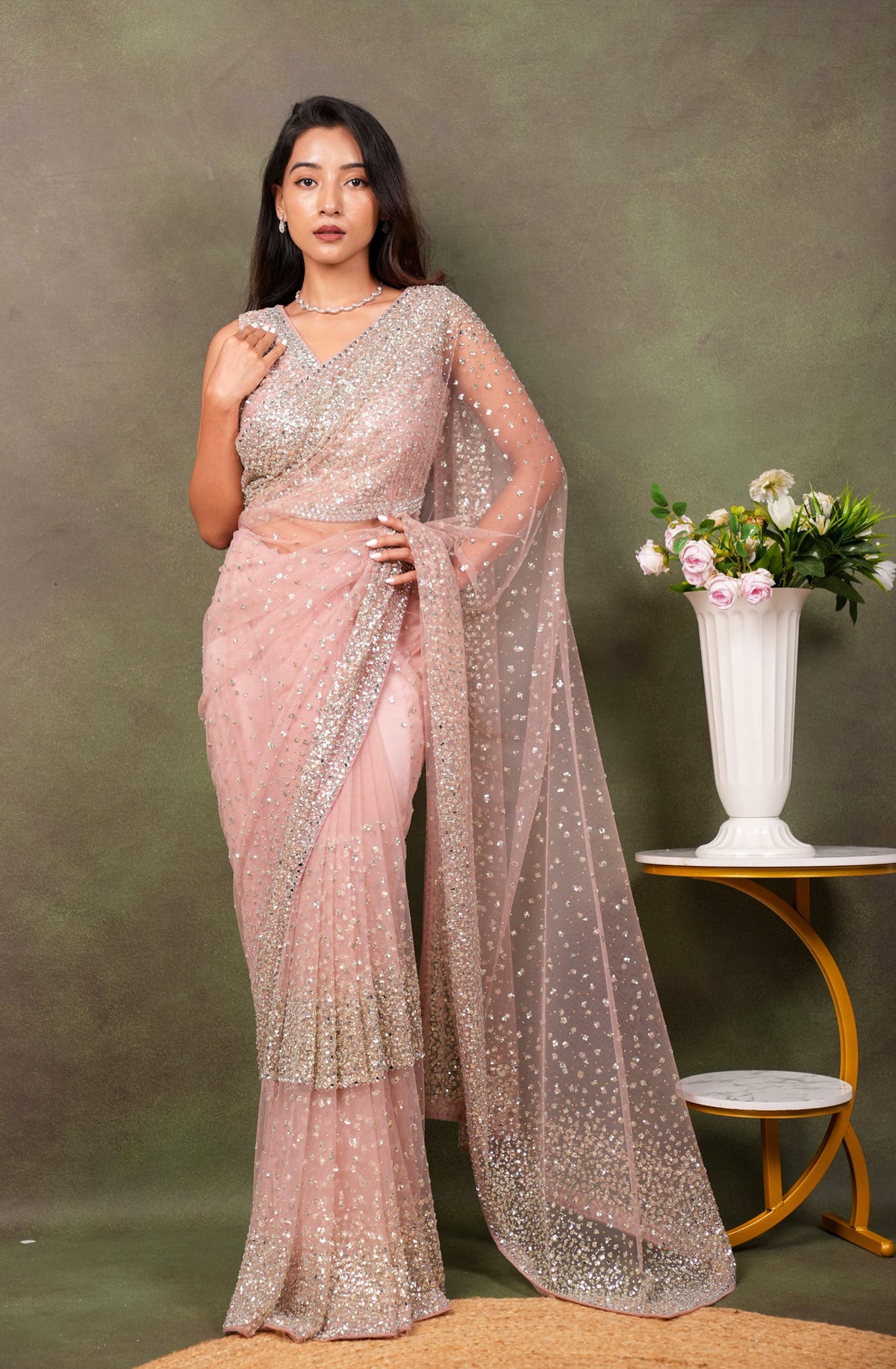 Onion Pink Net Saree