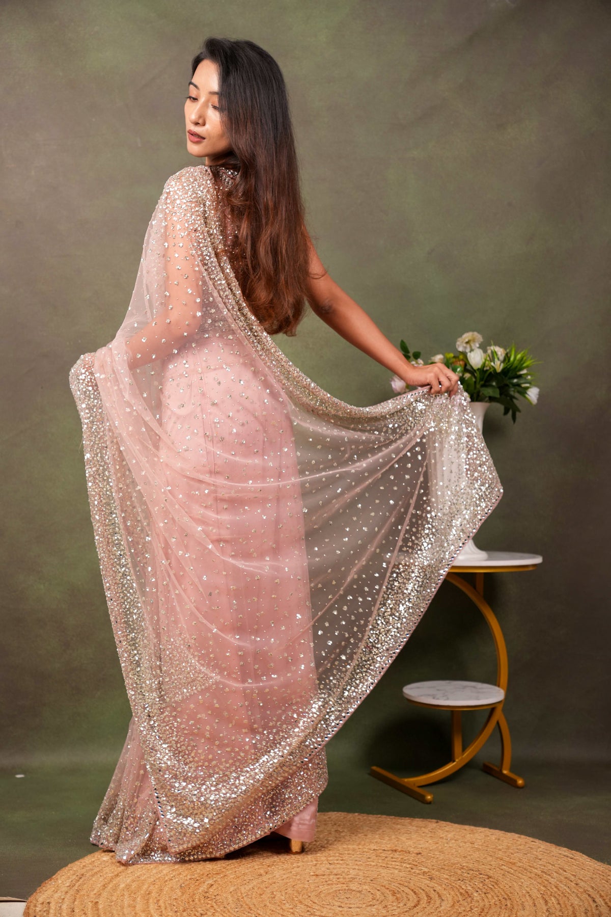 Onion Pink Net Saree