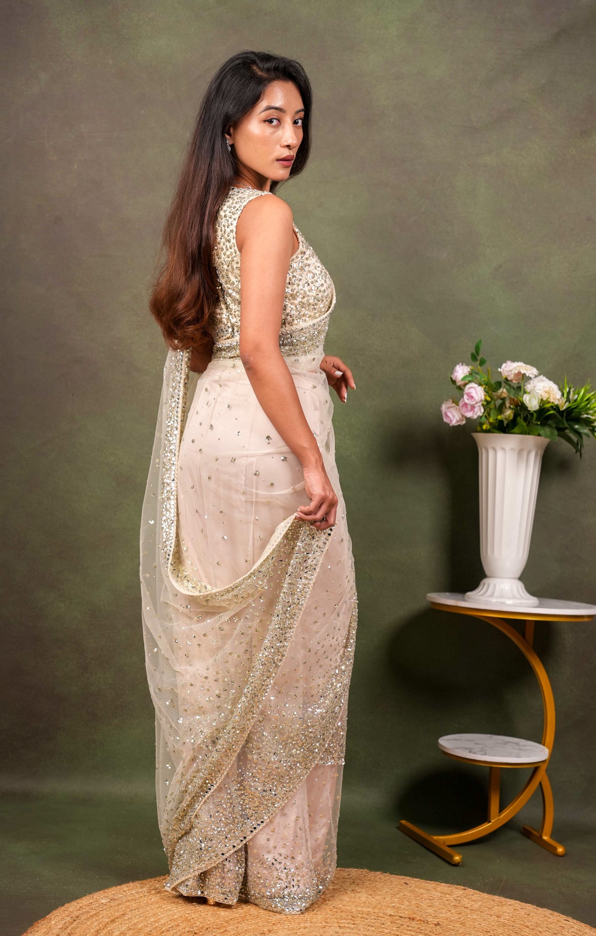 Off White Net Saree