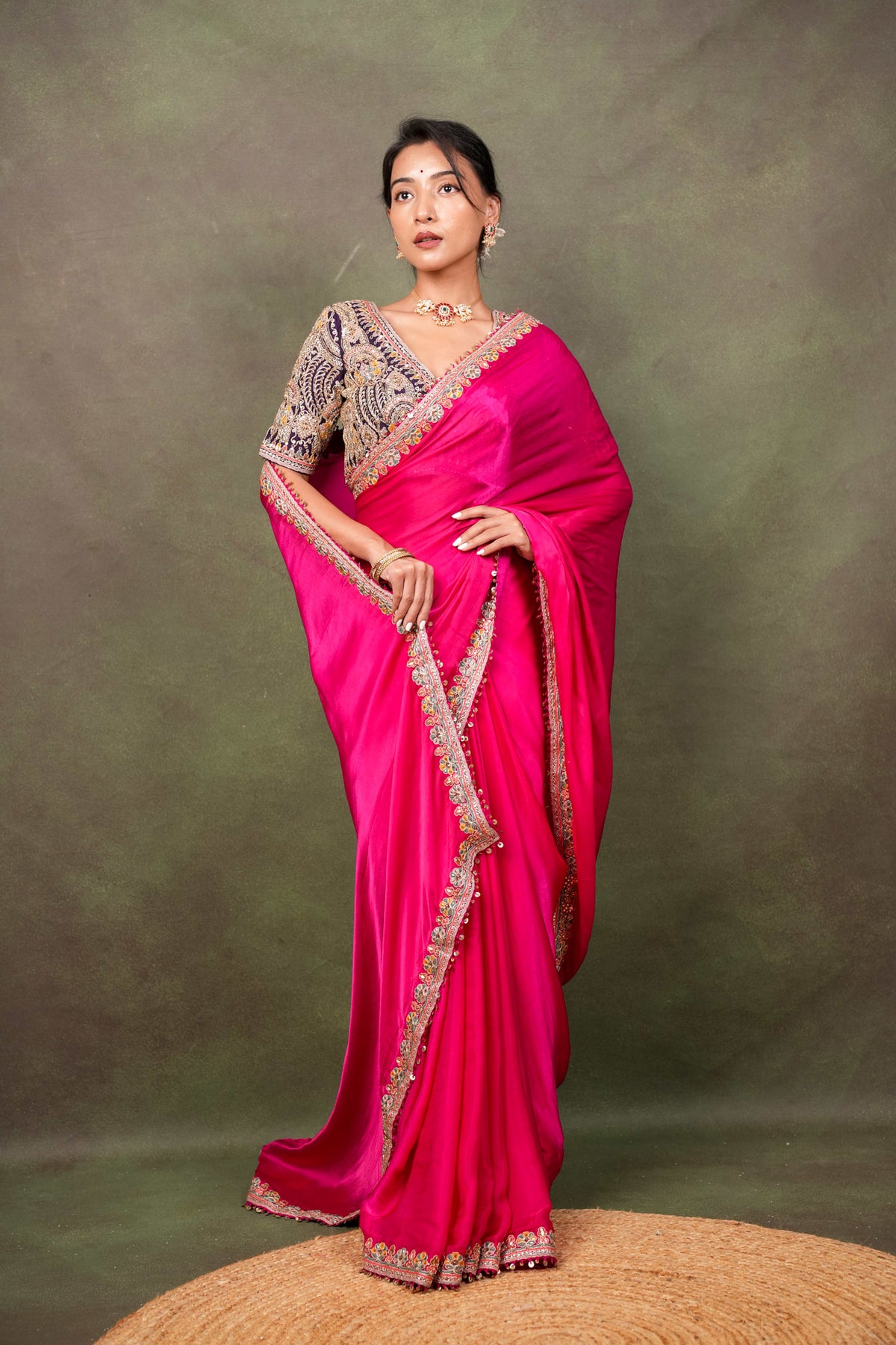 Rani Pink Satin Saree