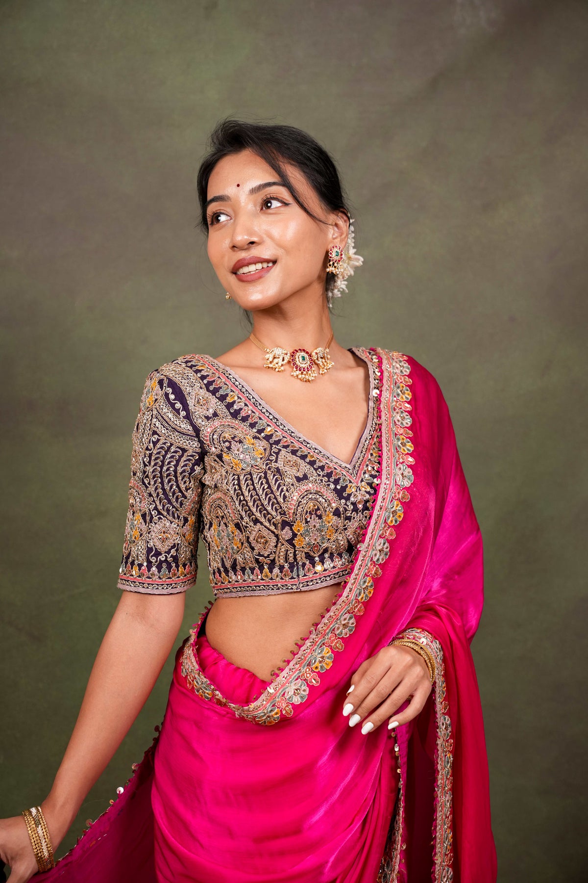 Rani Pink Satin Saree
