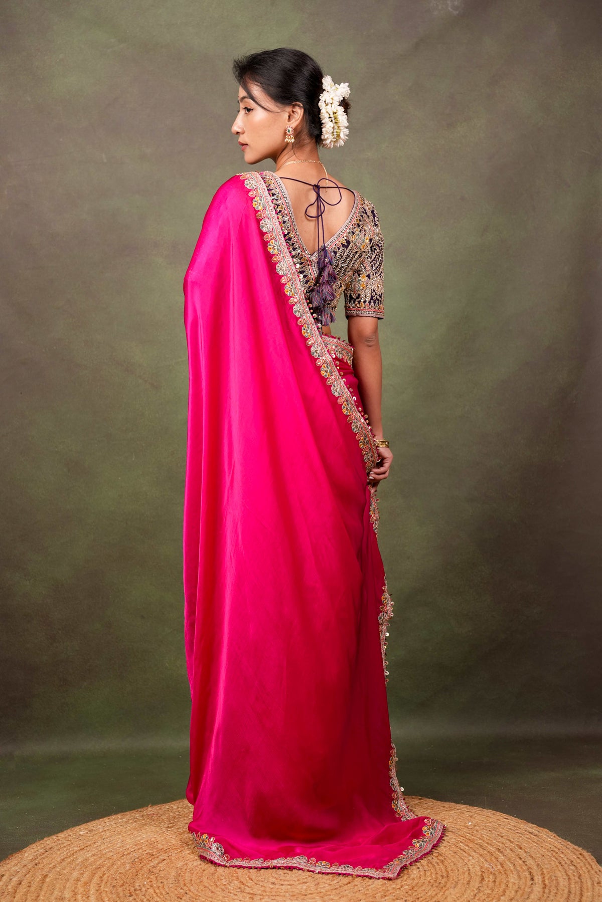 Rani Pink Satin Saree