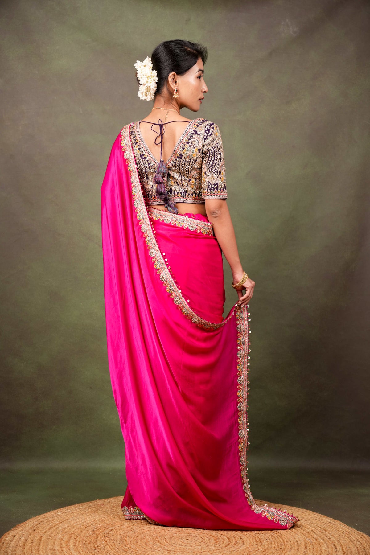 Rani Pink Satin Saree