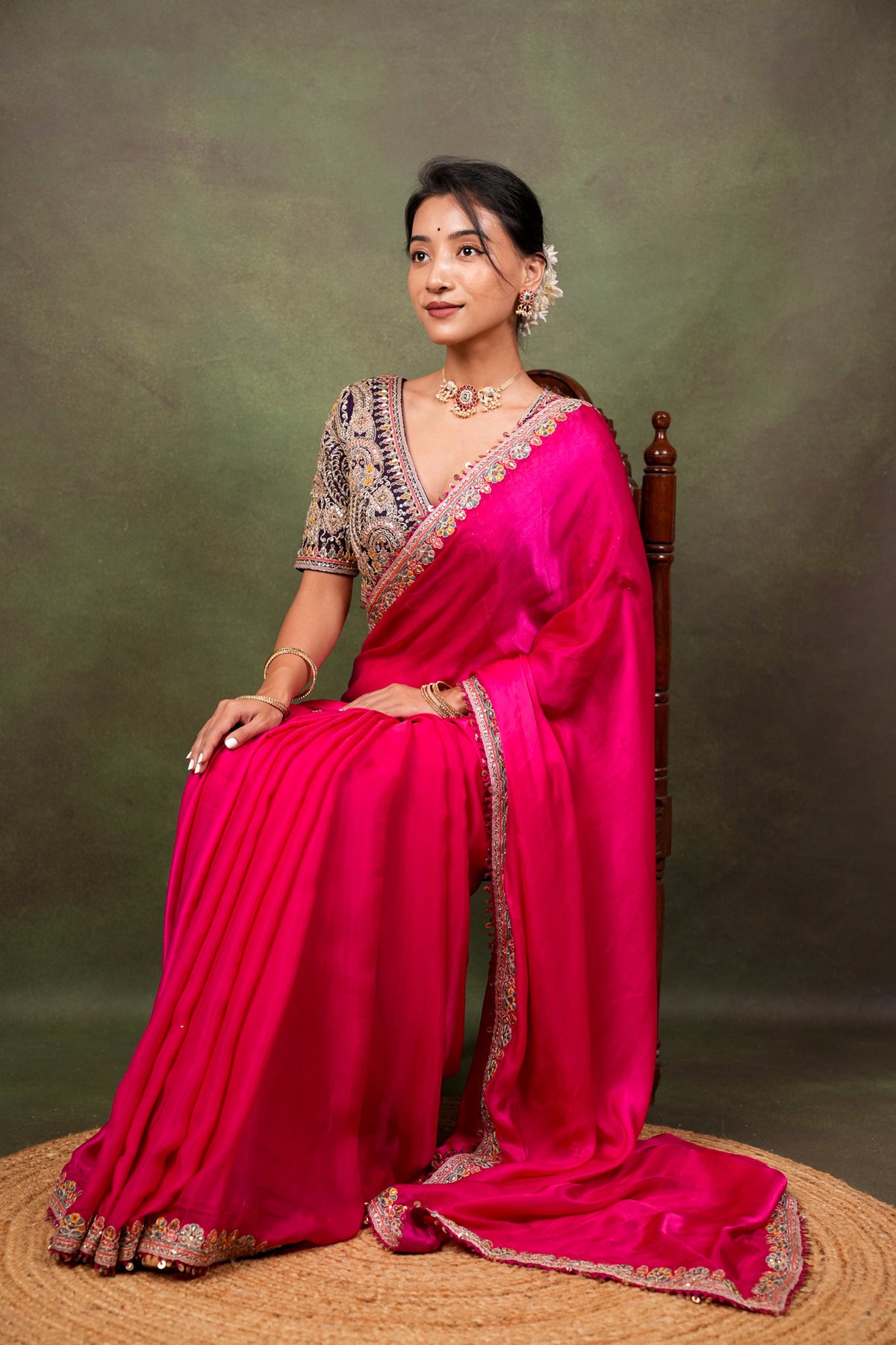 Rani Pink Satin Saree