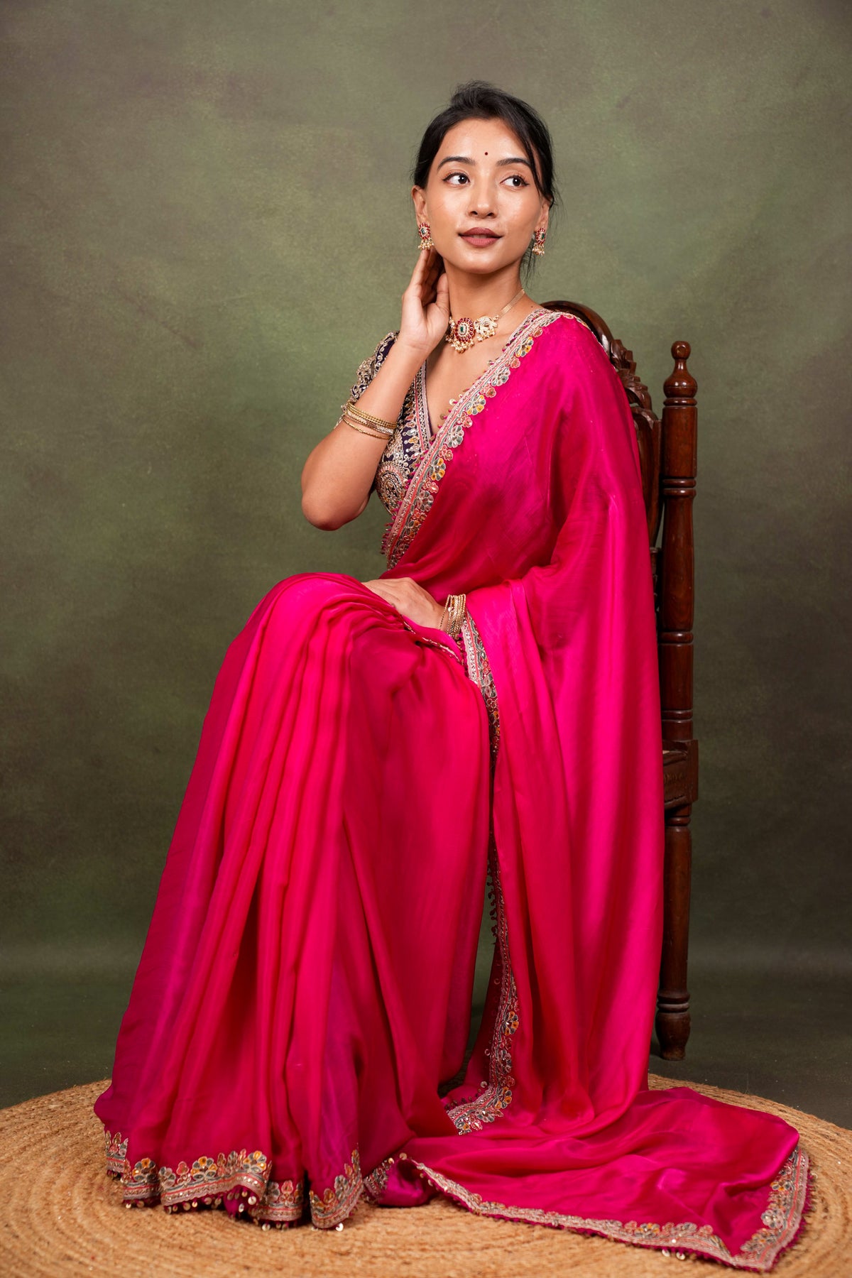 Rani Pink Satin Saree