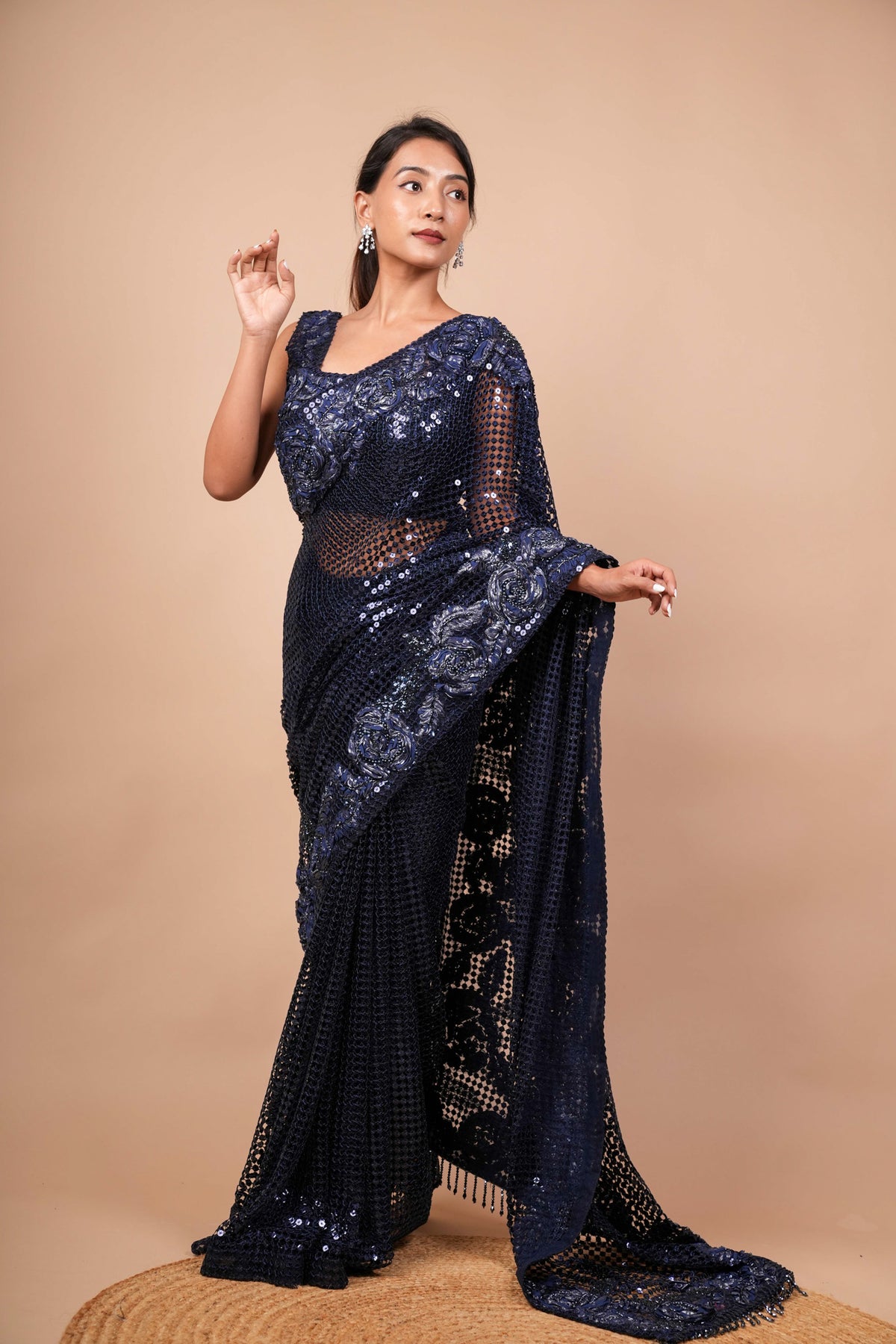 Dark Blue Net Saree