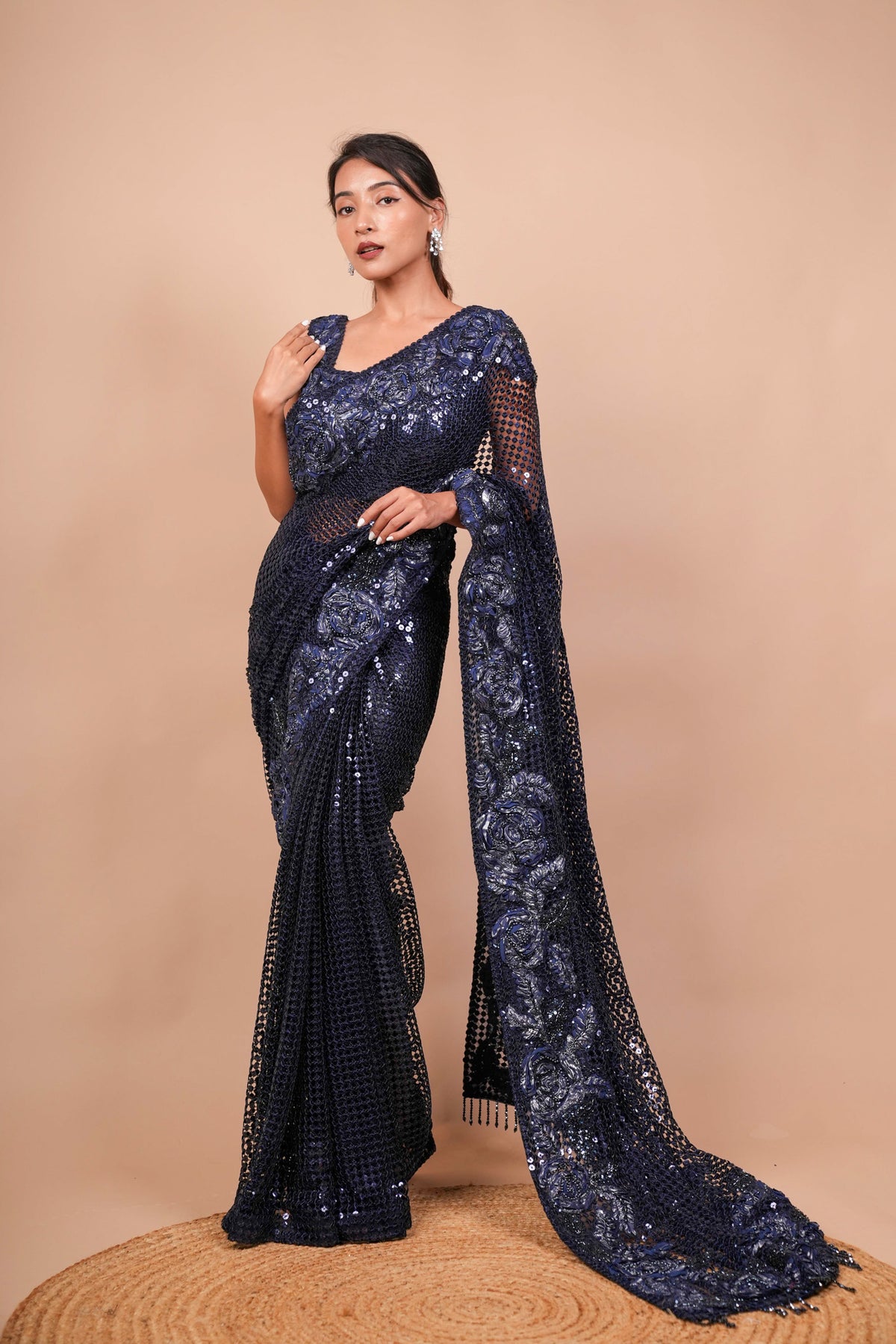 Dark Blue Net Saree