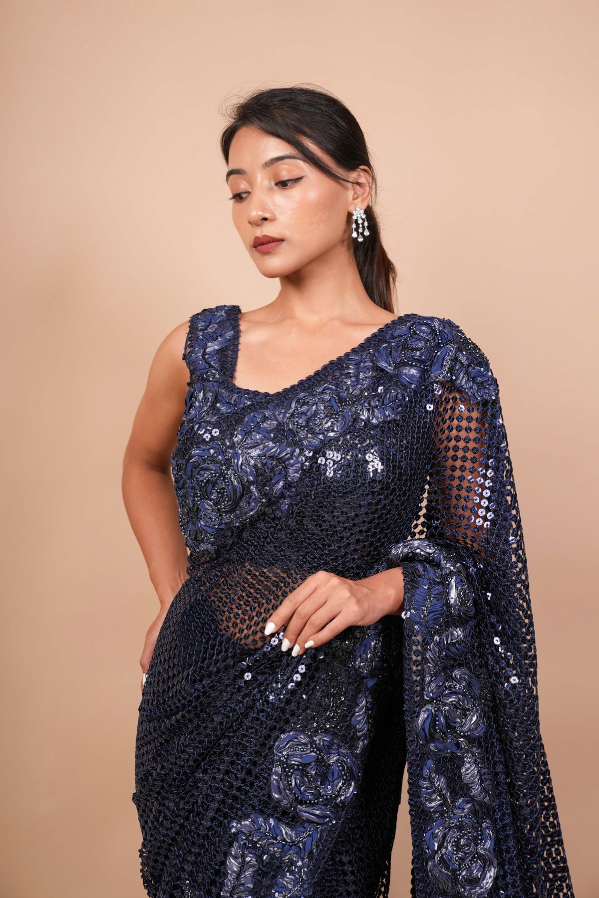 Dark Blue Net Saree