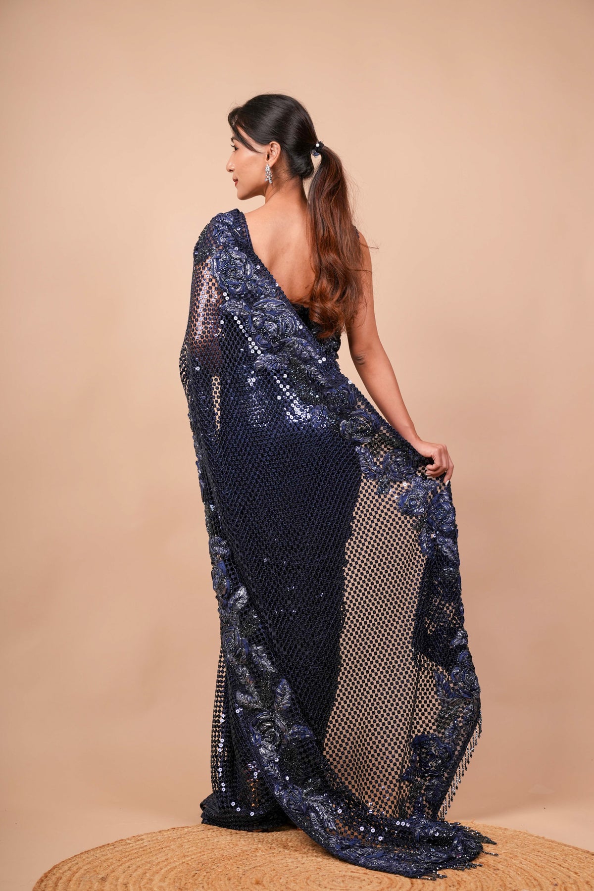 Dark Blue Net Saree