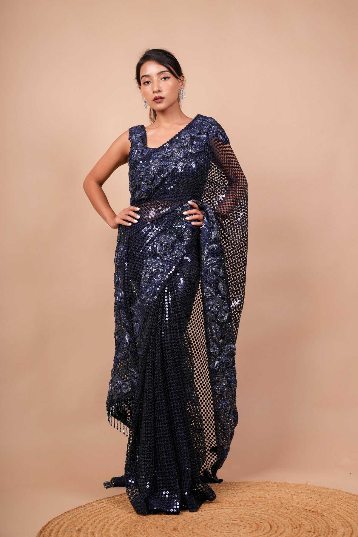Dark Blue Net Saree