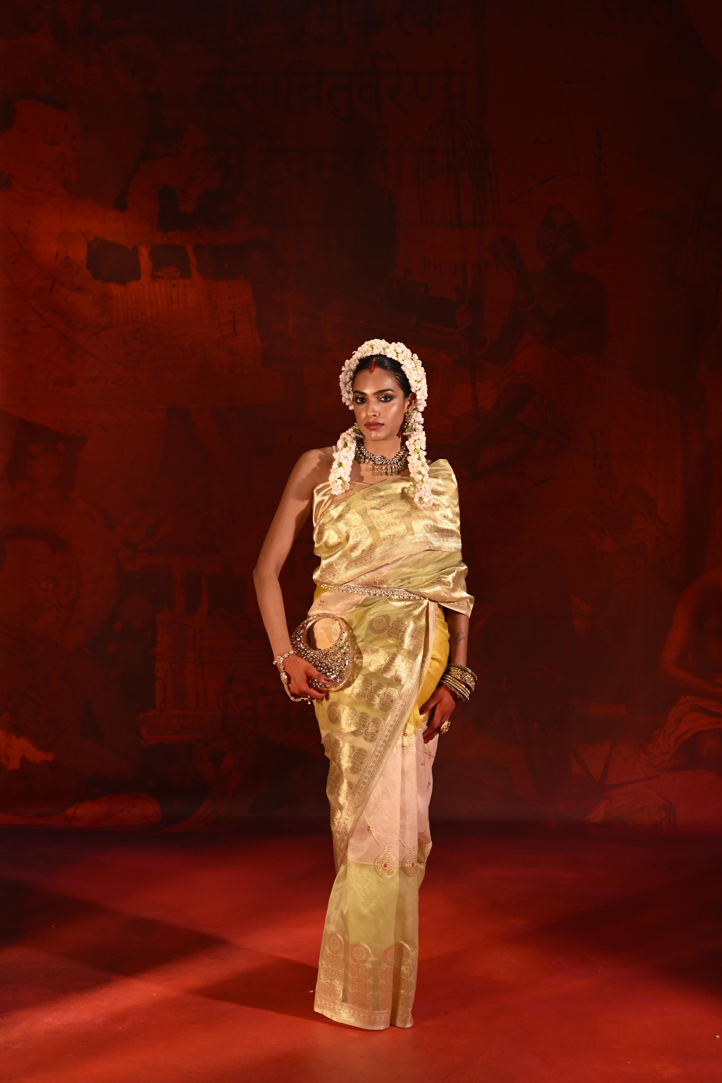 Multicolor Banarasi Kora Silk Saree with Fancy Weaving