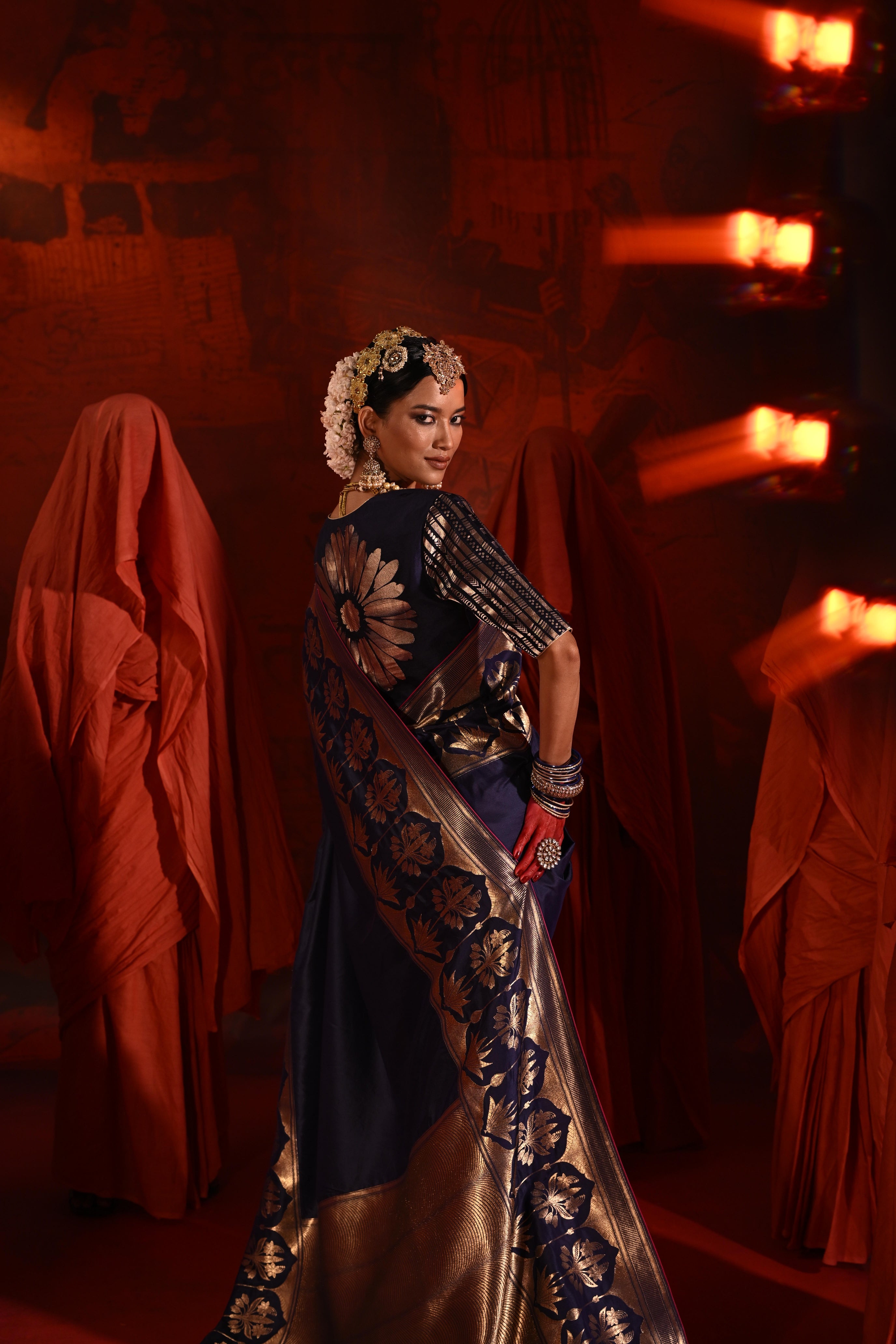 Midnight Blue Silk Saree with Golden Zari Weaving Border