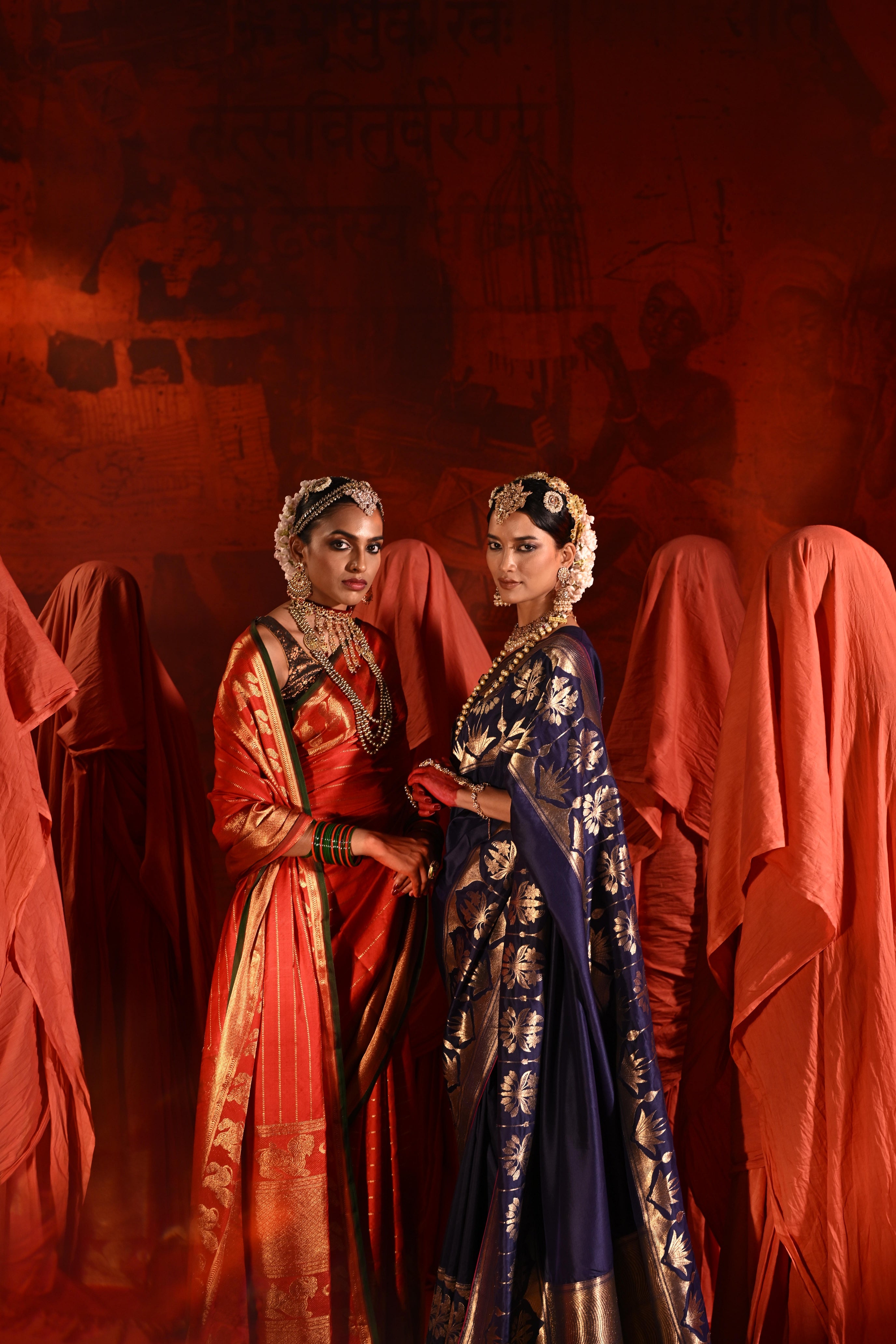 Bright Red Twill Silk Saree with Zari Stripes & Motifs Border