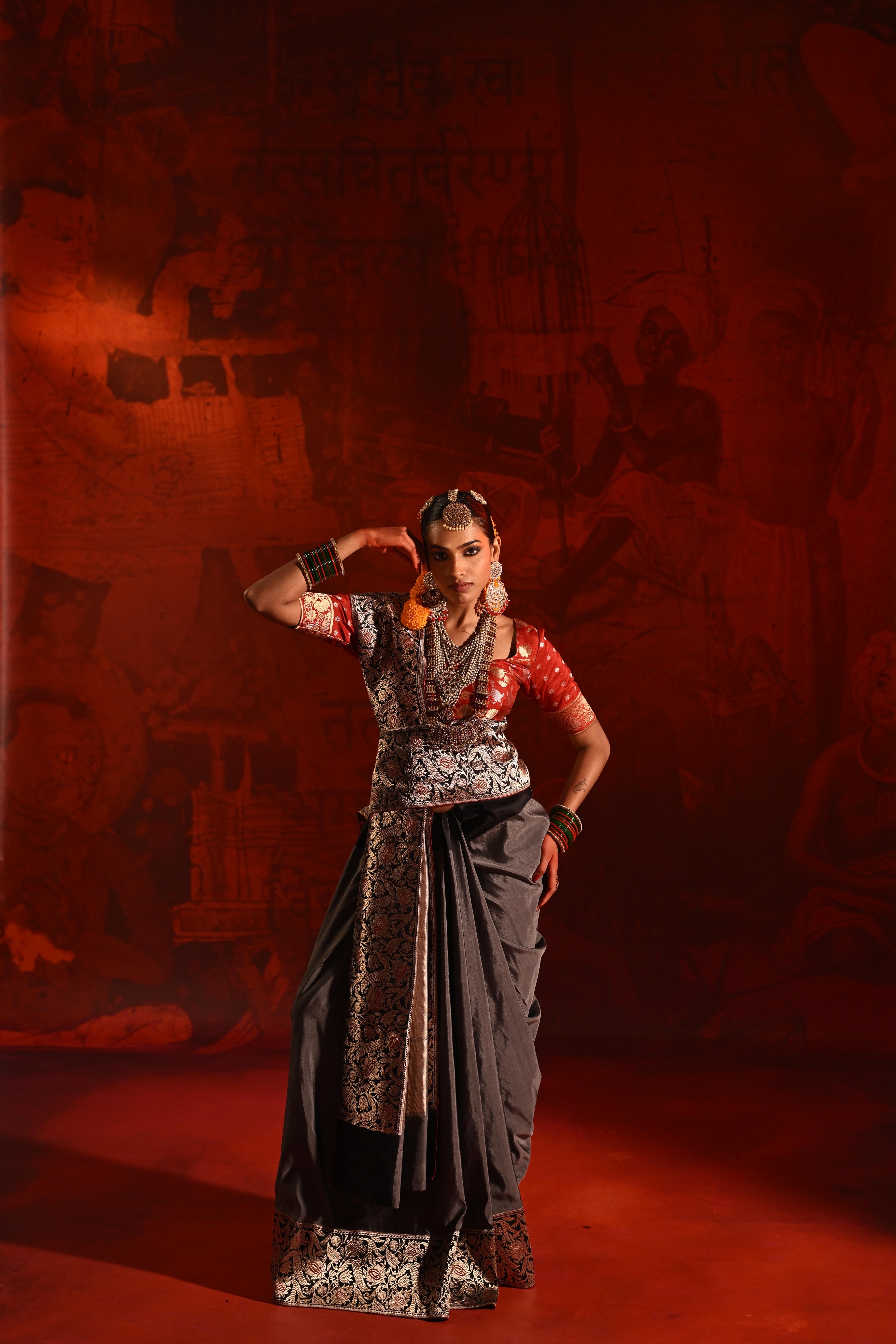 Grey Silk Saree with Contrast Black Zari Woven Border
