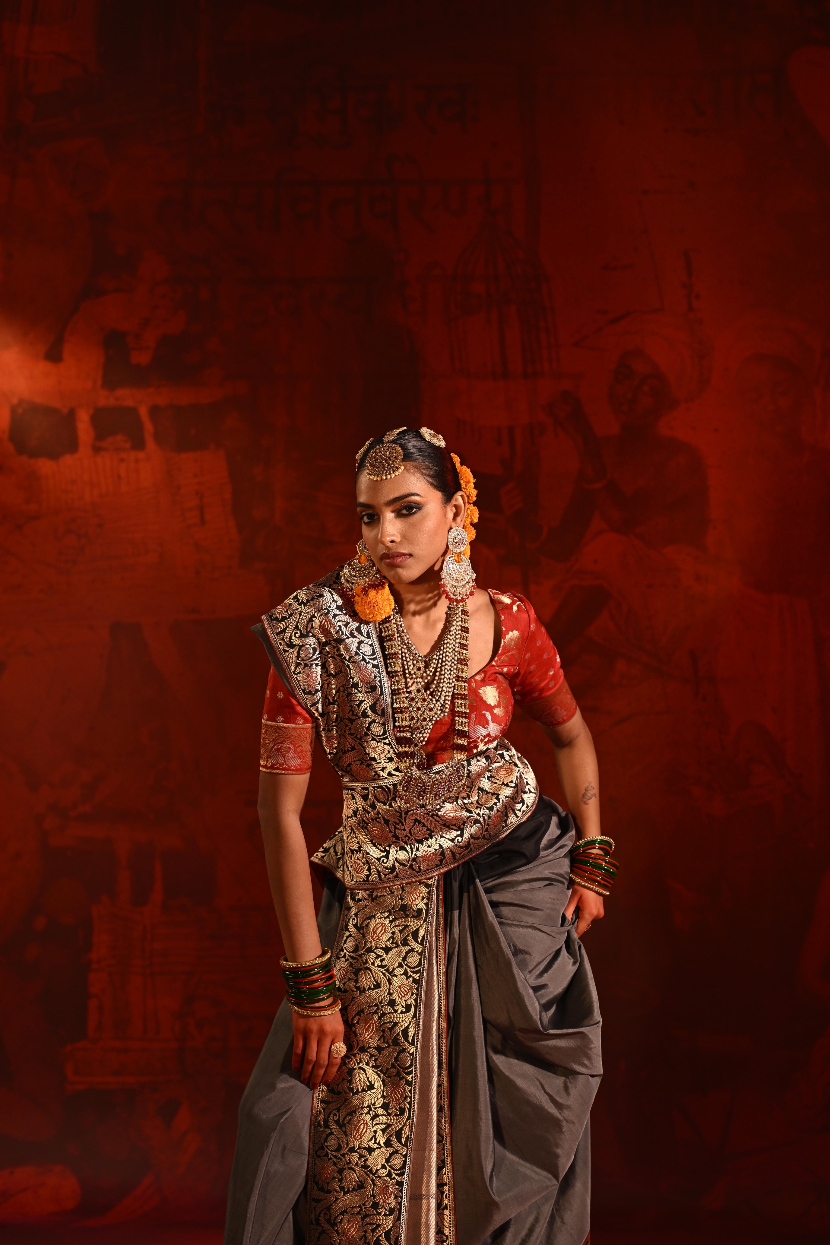 Grey Silk Saree with Contrast Black Zari Woven Border
