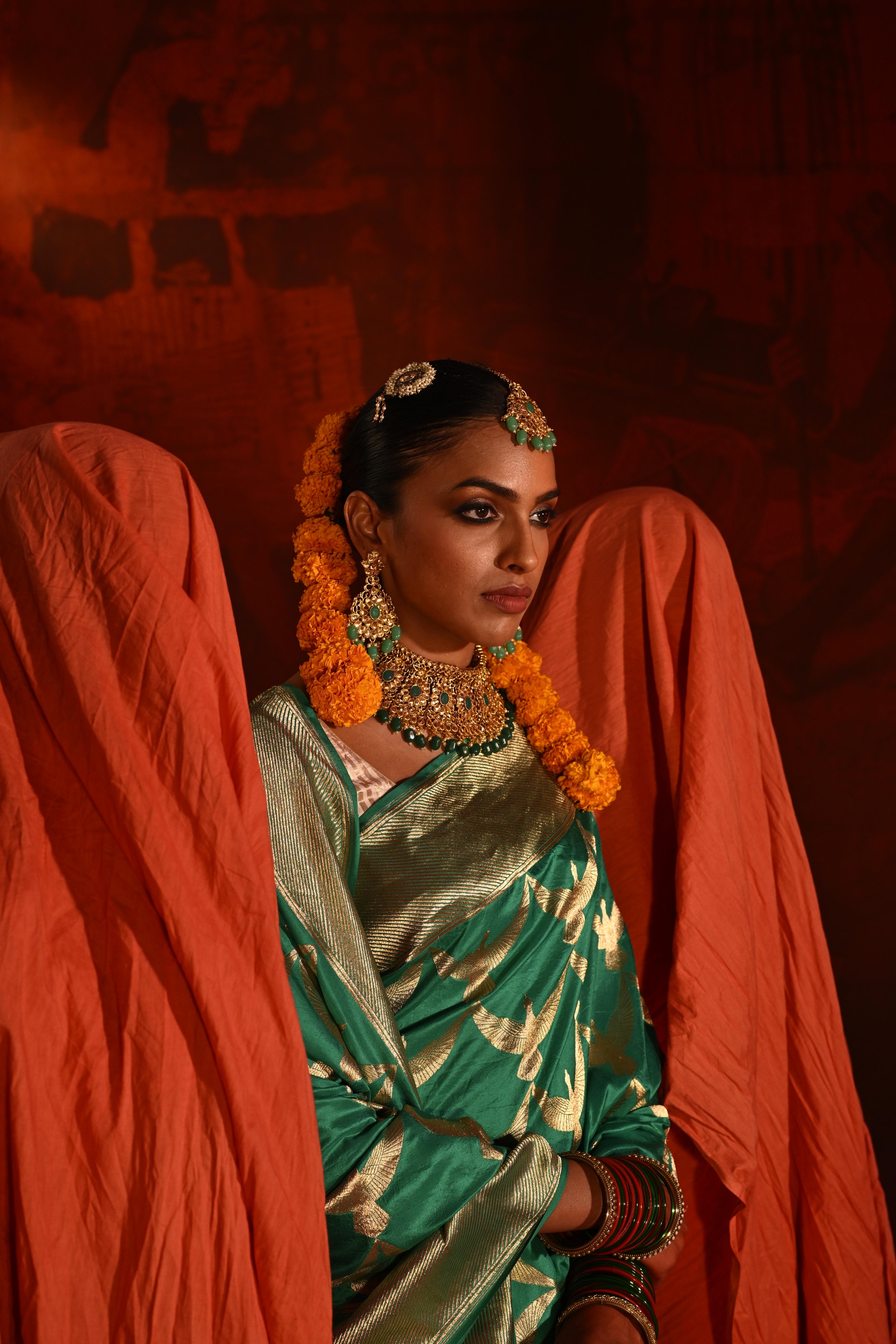 Teal Green Silk Saree with All-Over Zari Weaving