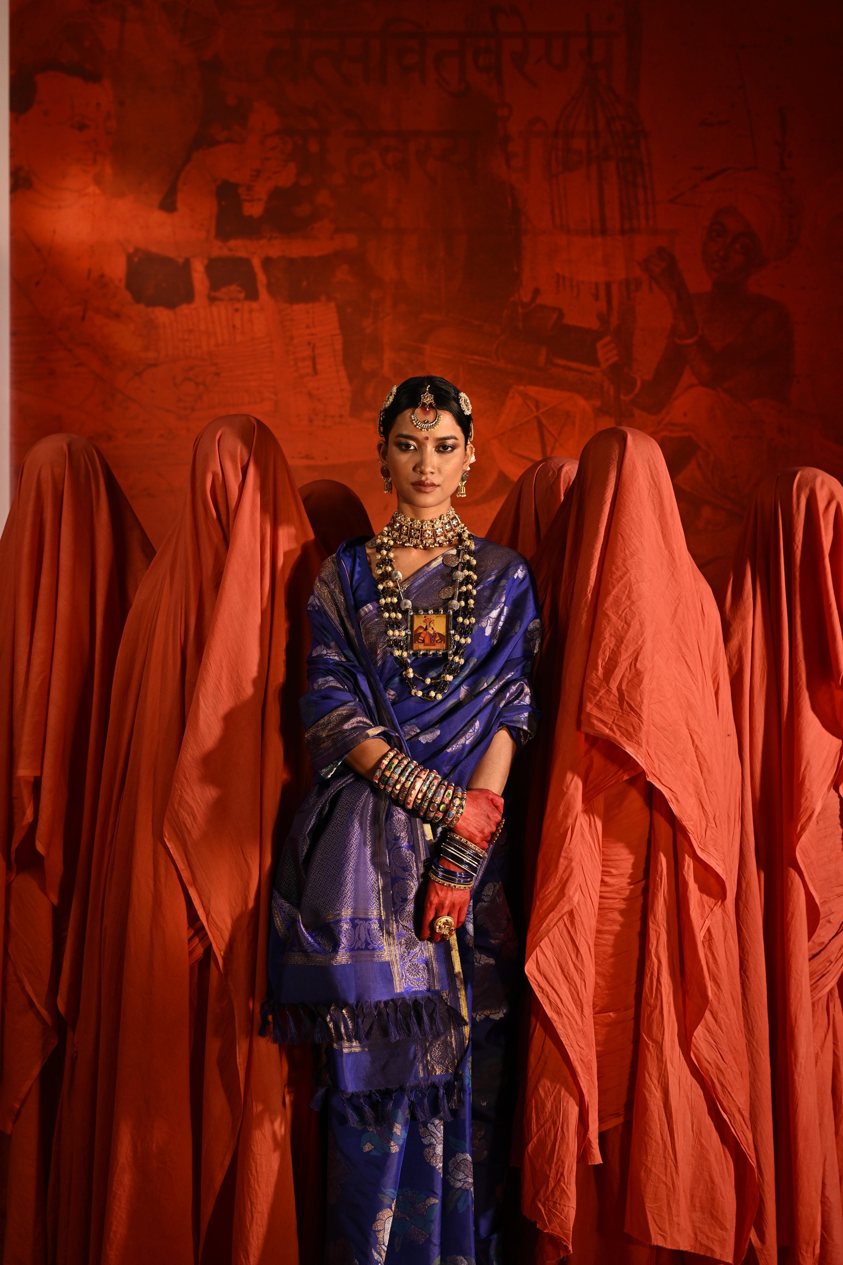 Ink Blue Kanchivaram Silk Saree with All-Over Zari & Meena Motifs