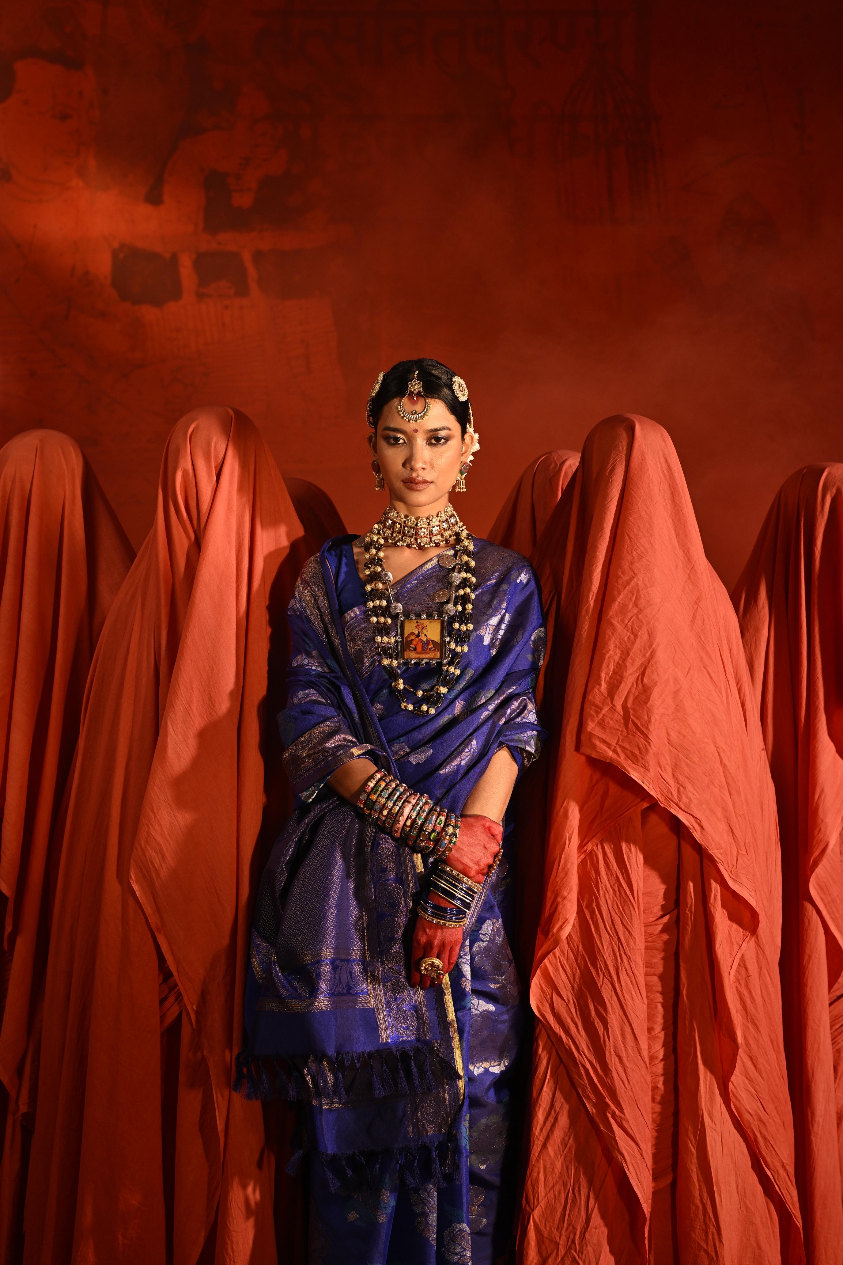 Ink Blue Kanchivaram Silk Saree with All-Over Zari & Meena Motifs