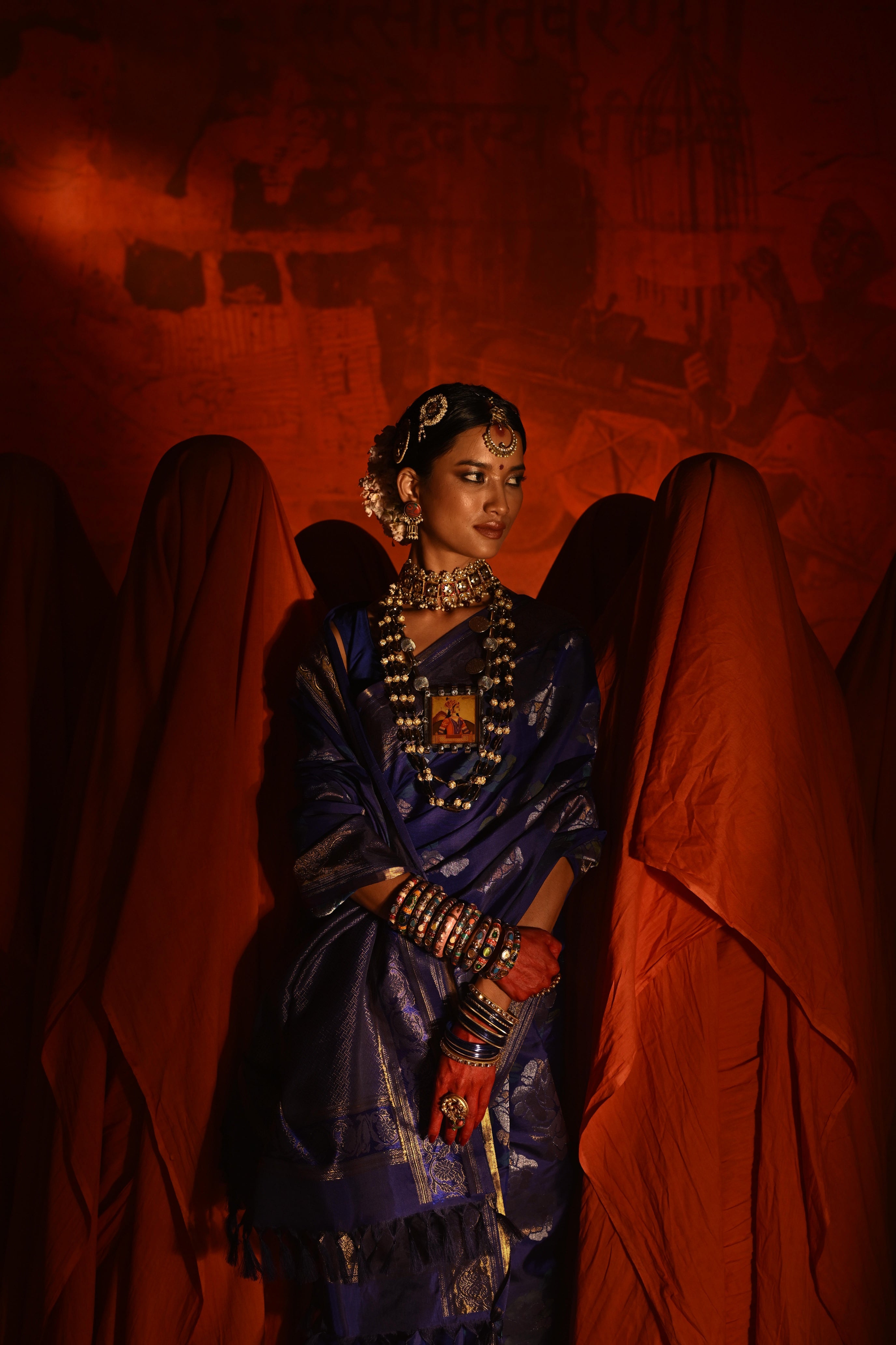 Ink Blue Kanchivaram Silk Saree with All-Over Zari & Meena Motifs