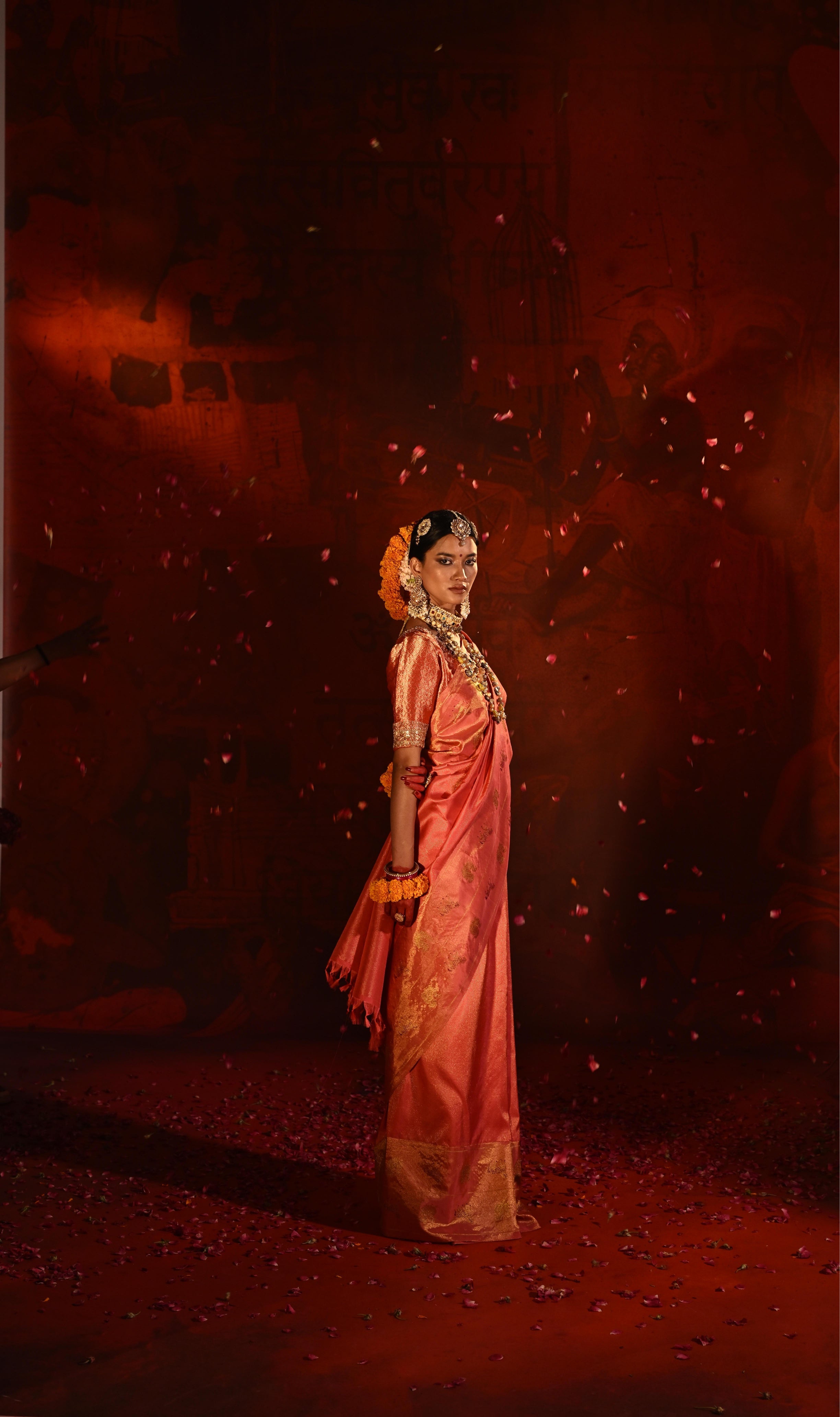 Peach Kanchivaram Silk Saree with Vaira Oosi Weaving