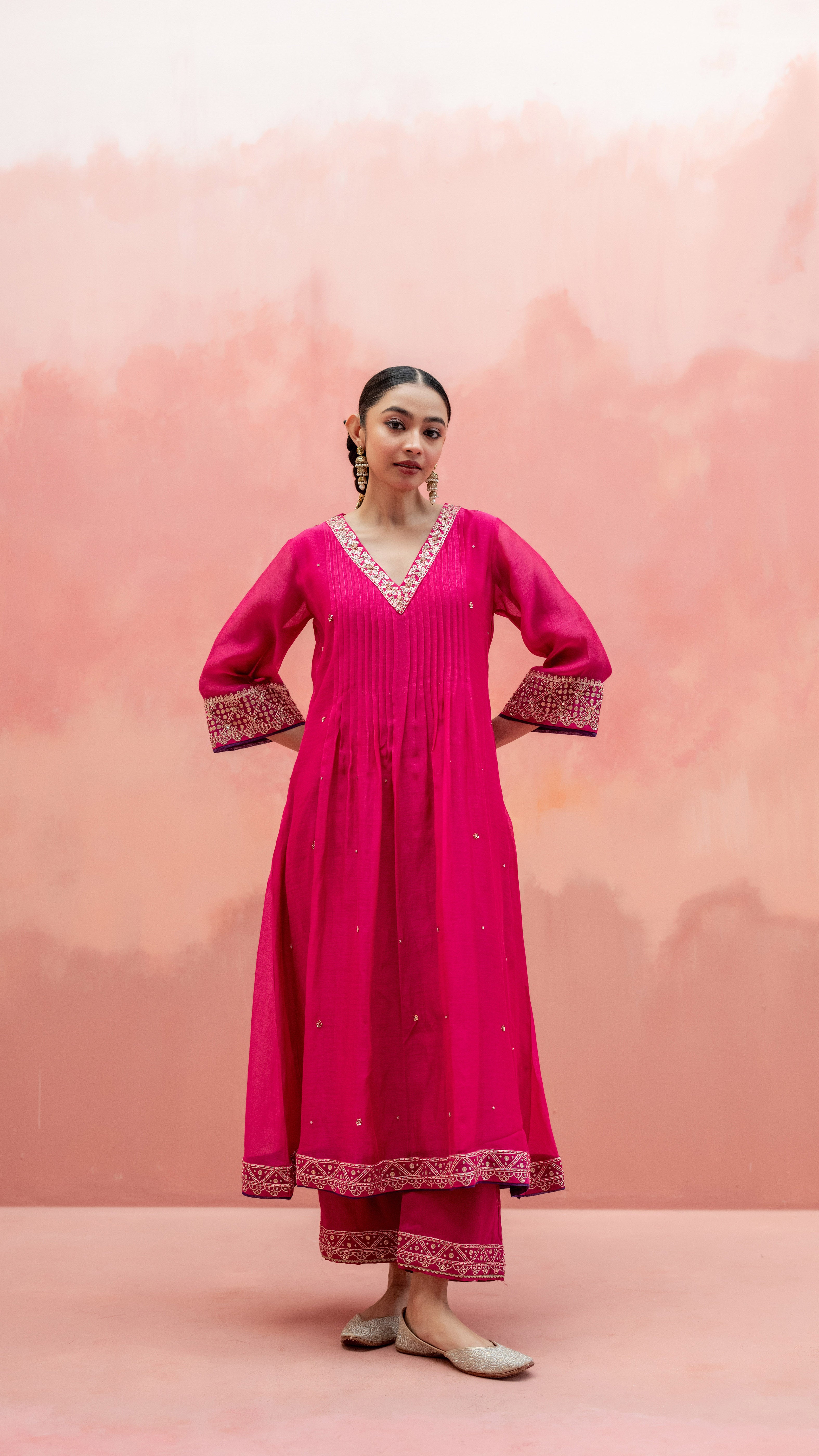 Rani Pink A-Line Kurta Set