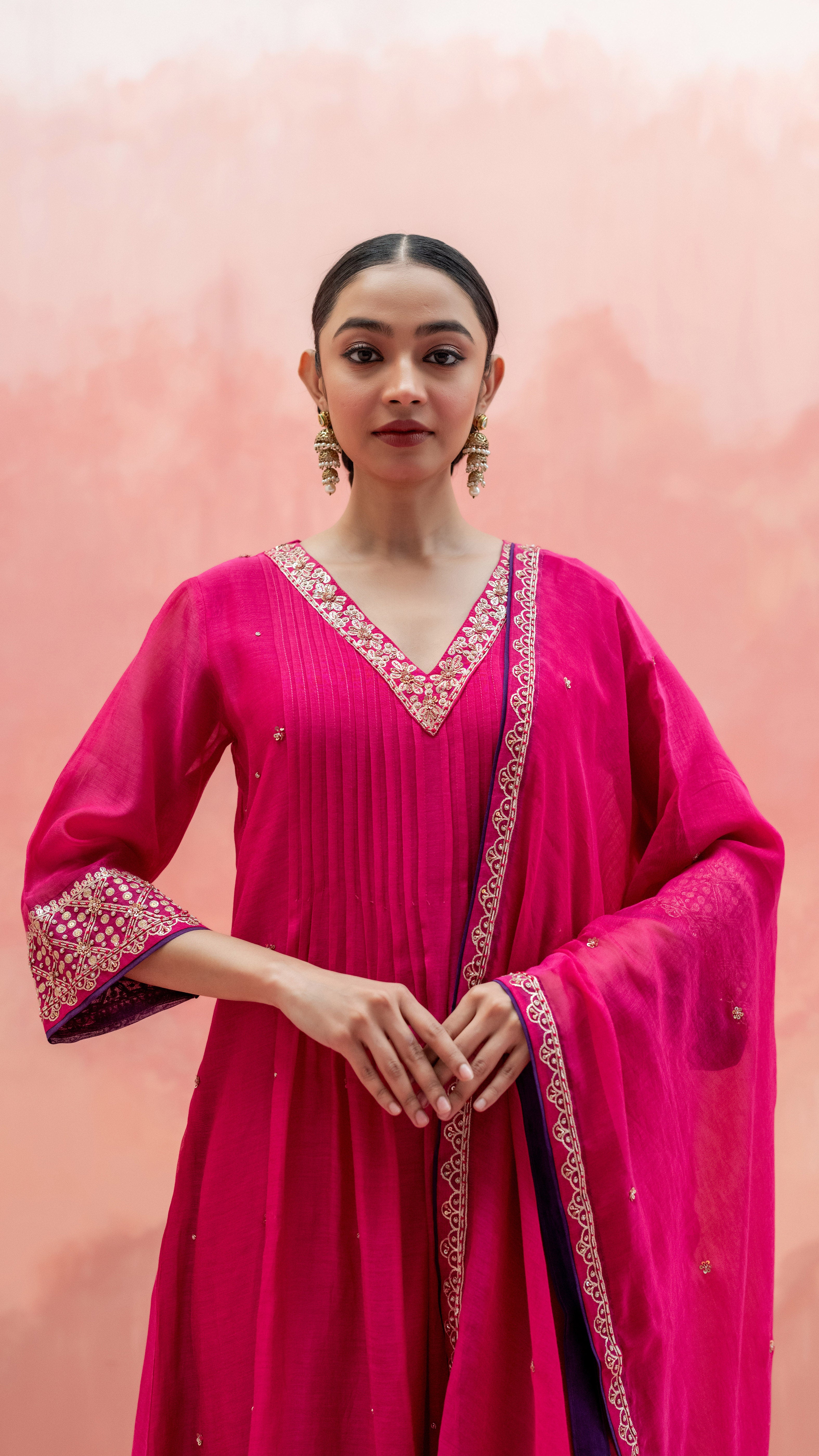 Rani Pink A-Line Kurta Set